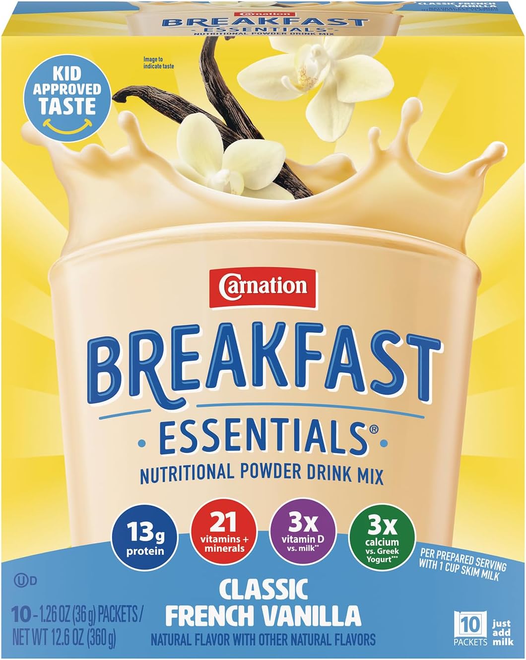 Carnation Breakfast Essentials Powder Drink Mix, Classic French Vanilla, 10