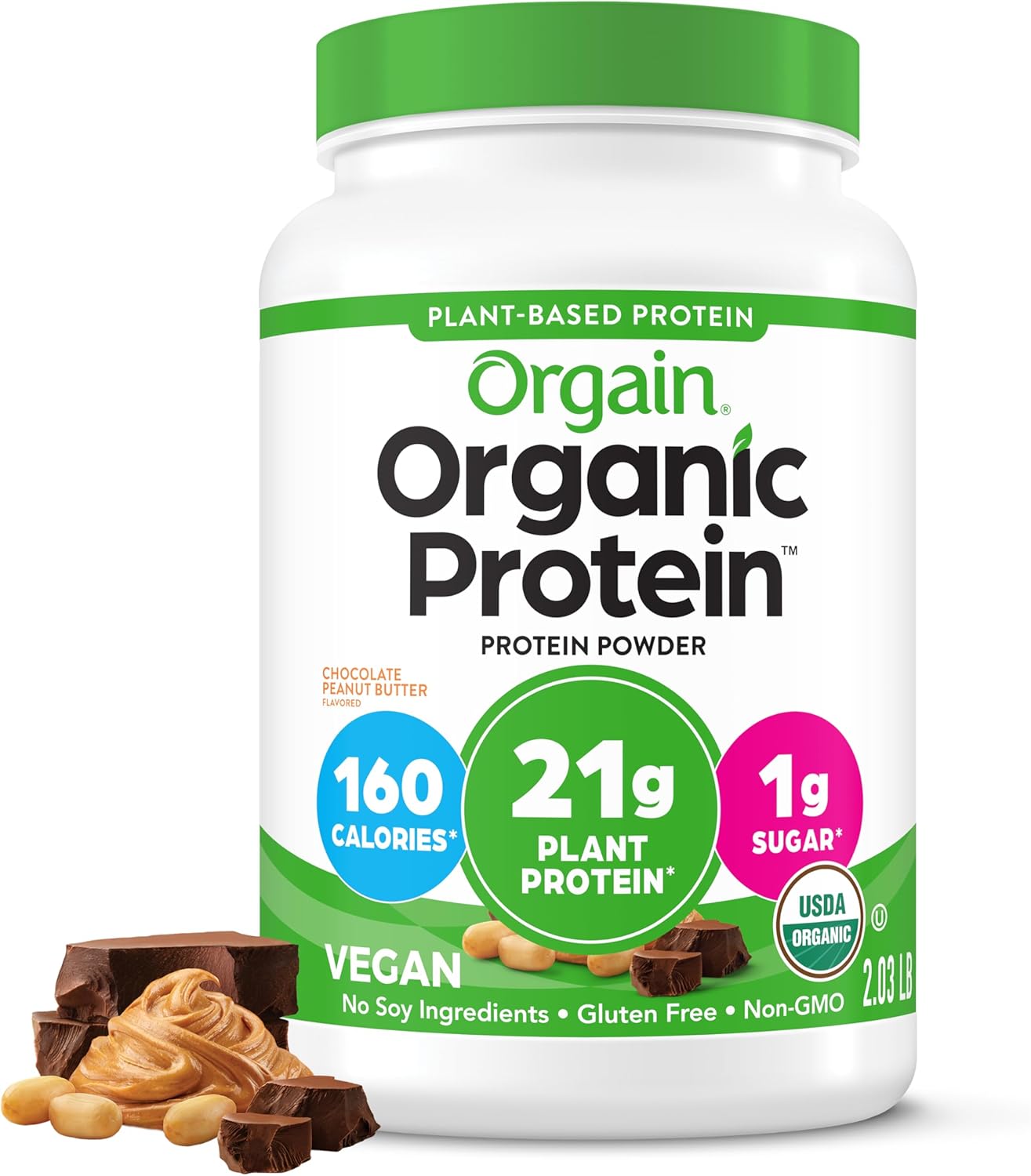 Orgain Organic Vegan Protein Powder, Chocolate Peanut Butter - 21g Plant