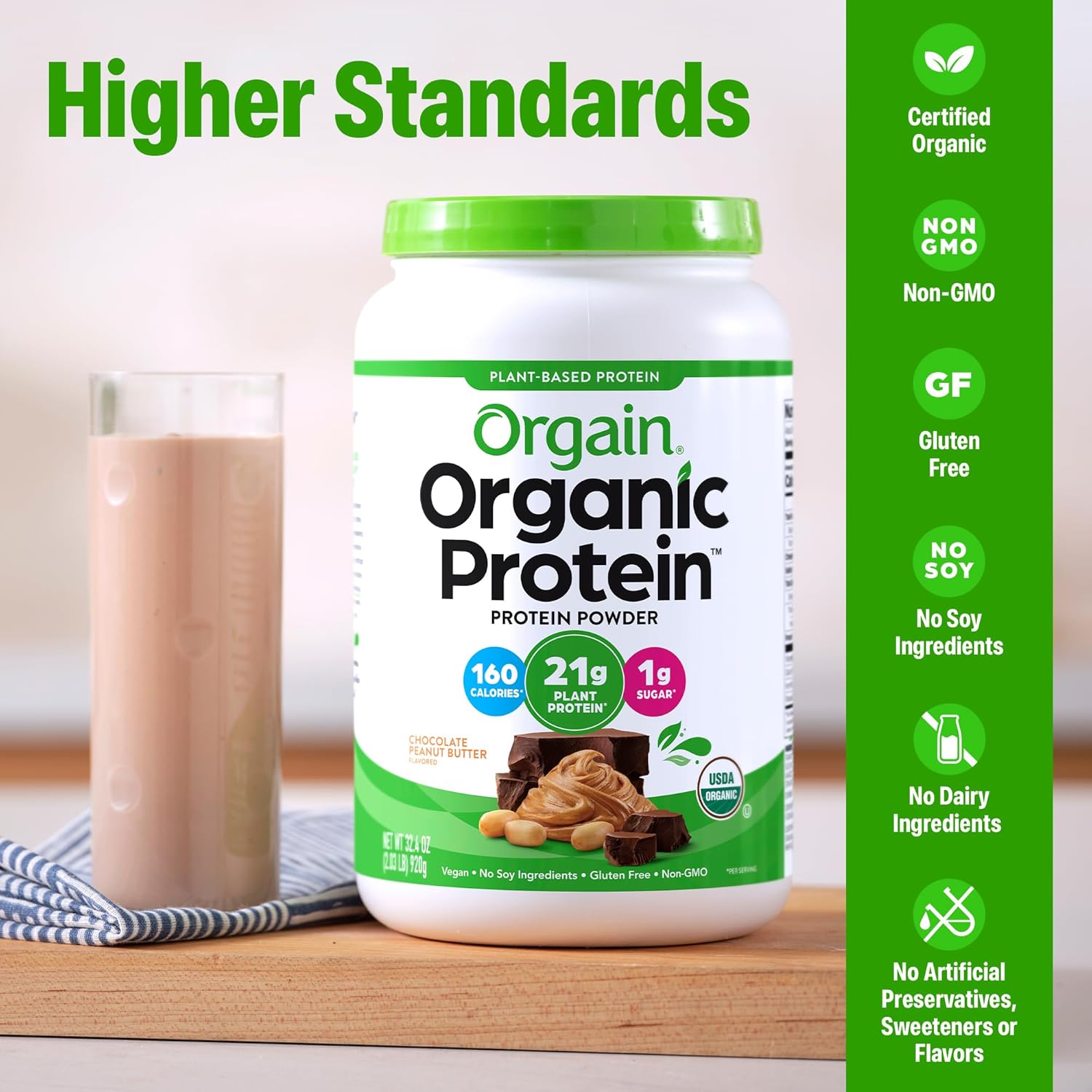 Orgain Organic Vegan Protein Powder, Chocolate Peanut Butter - 21g Plant - View 4