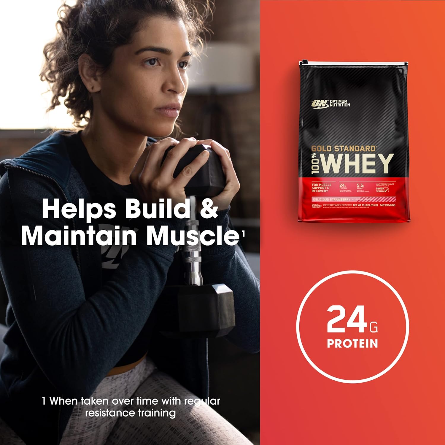 Optimum Nutrition Gold Standard 100% Whey Protein Powder, Delicious Strawberry, - View 5