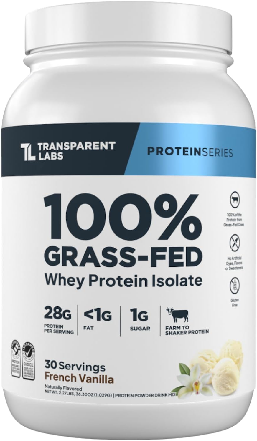 Transparent Labs Grass-Fed Whey Protein Isolate - Naturally Flavored, Gluten