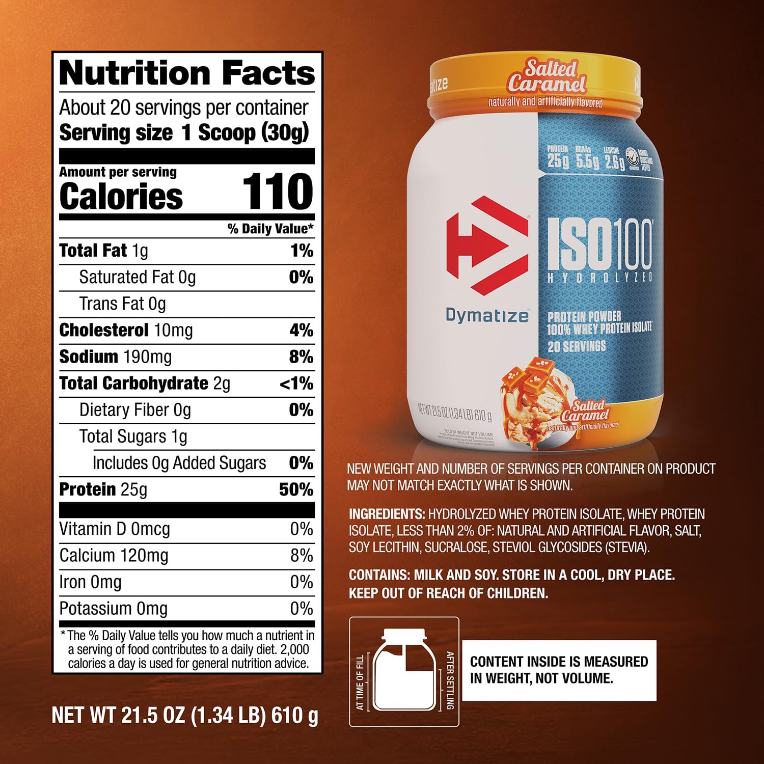 Dymatize ISO100 Whey Protein Powder Isolate, Salted Caramel, 25g of Protein, - View 2