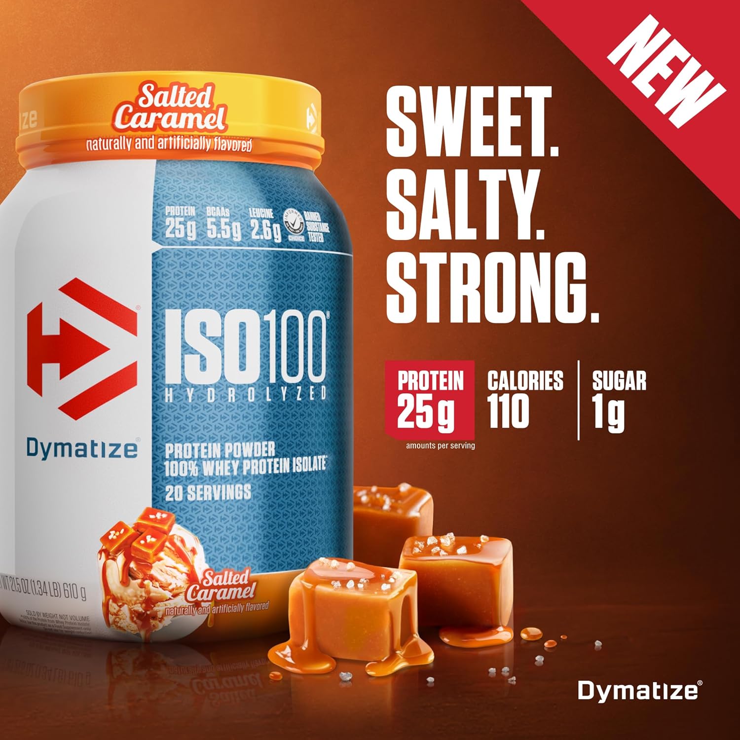 Dymatize ISO100 Whey Protein Powder Isolate, Salted Caramel, 25g of Protein, - View 3