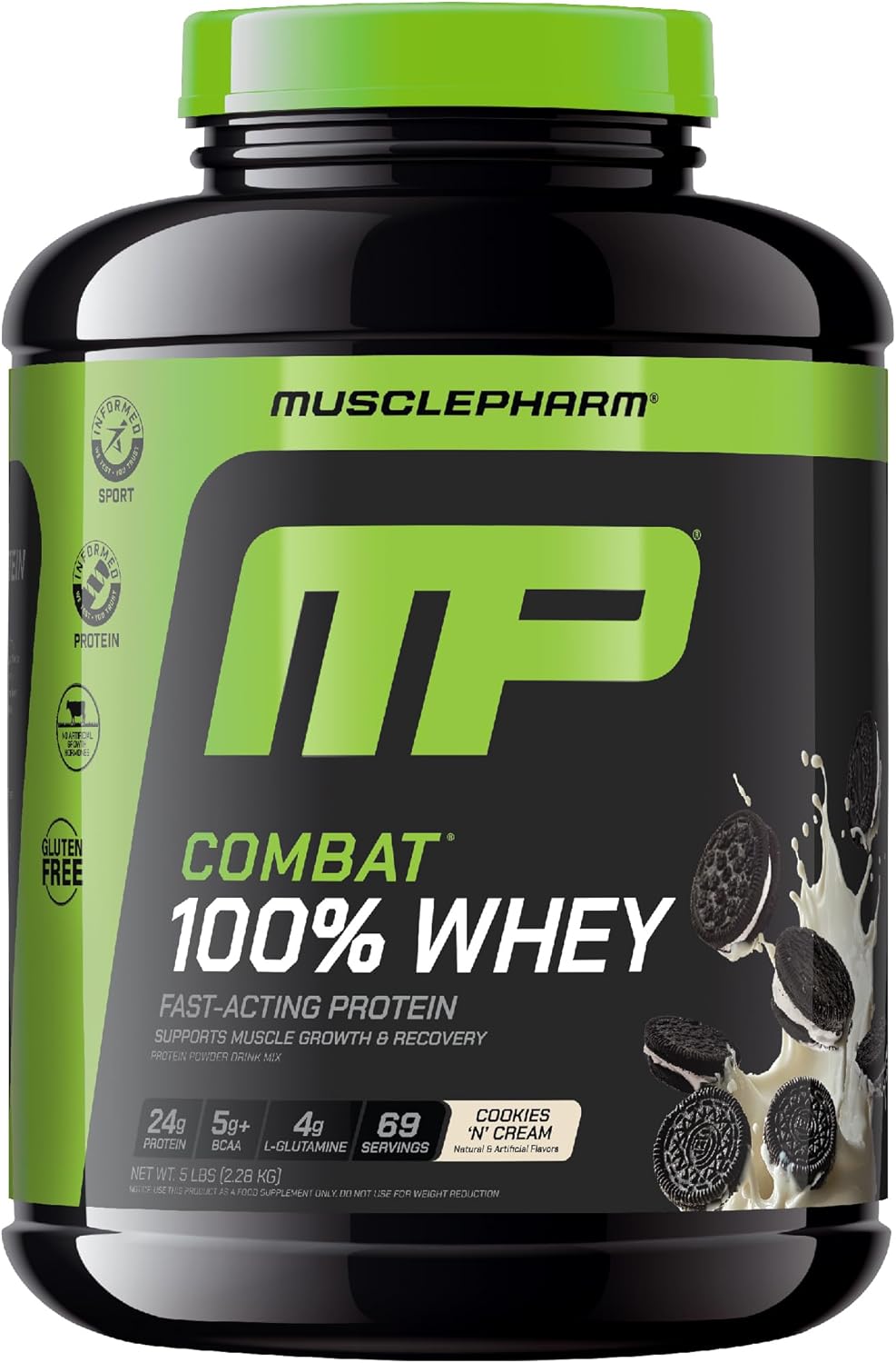 MusclePharm Combat 100% Whey Protein Powder, Cookies ‘N’ Cream Flavor, Fast