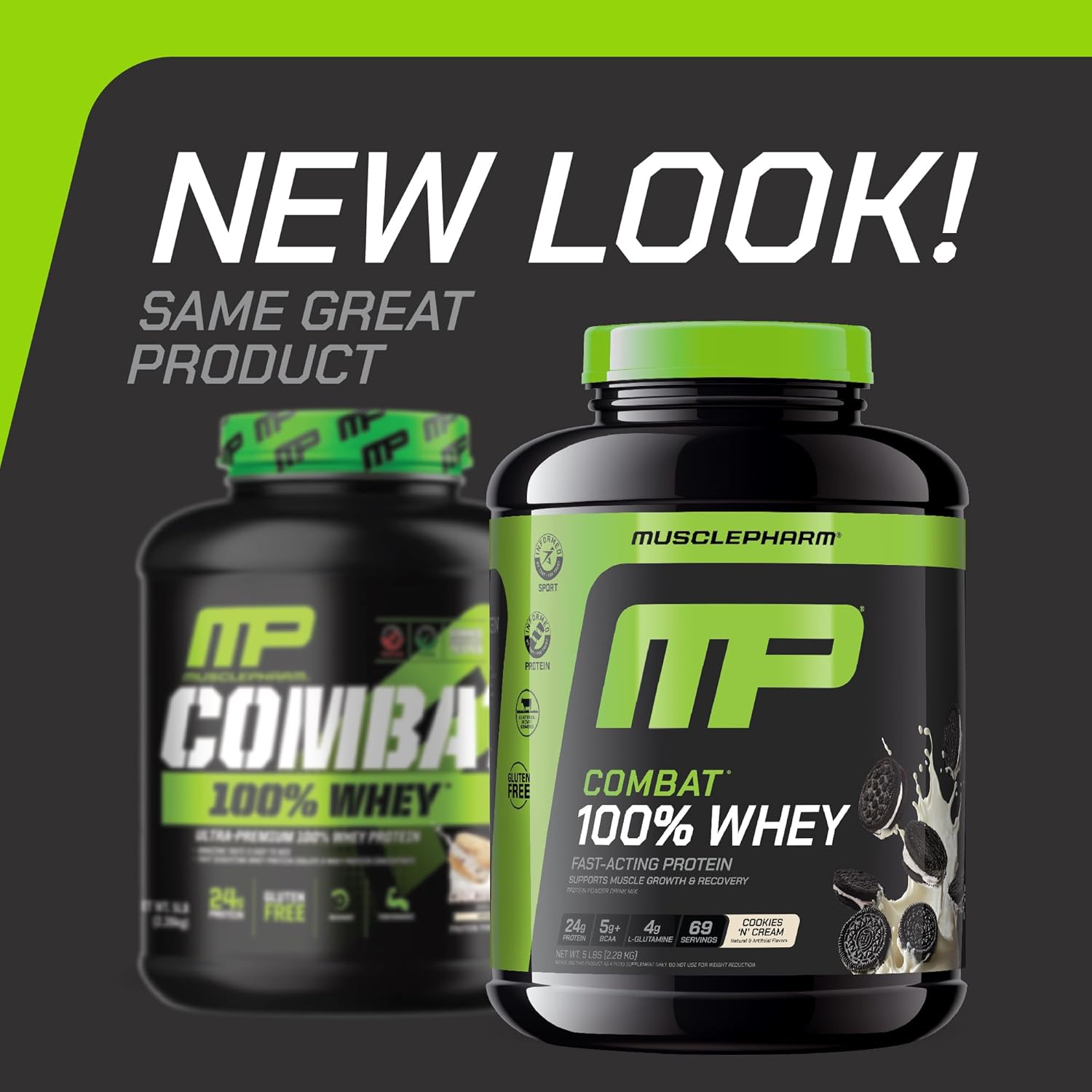 MusclePharm Combat 100% Whey Protein Powder, Cookies ‘N’ Cream Flavor, Fast - View 2