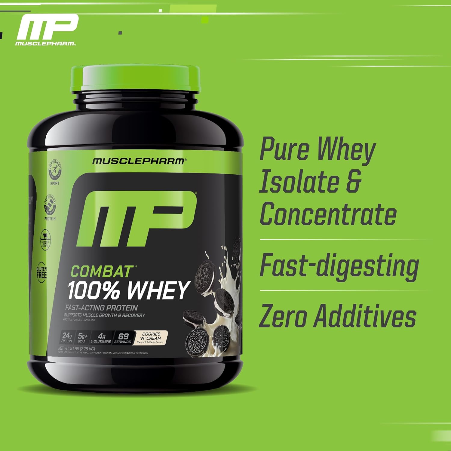 MusclePharm Combat 100% Whey Protein Powder, Cookies ‘N’ Cream Flavor, Fast - View 4