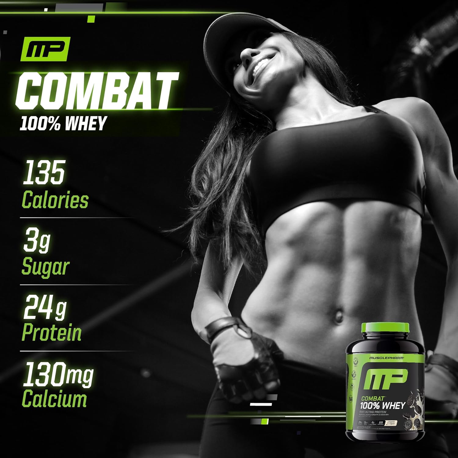MusclePharm Combat 100% Whey Protein Powder, Cookies ‘N’ Cream Flavor, Fast - View 5