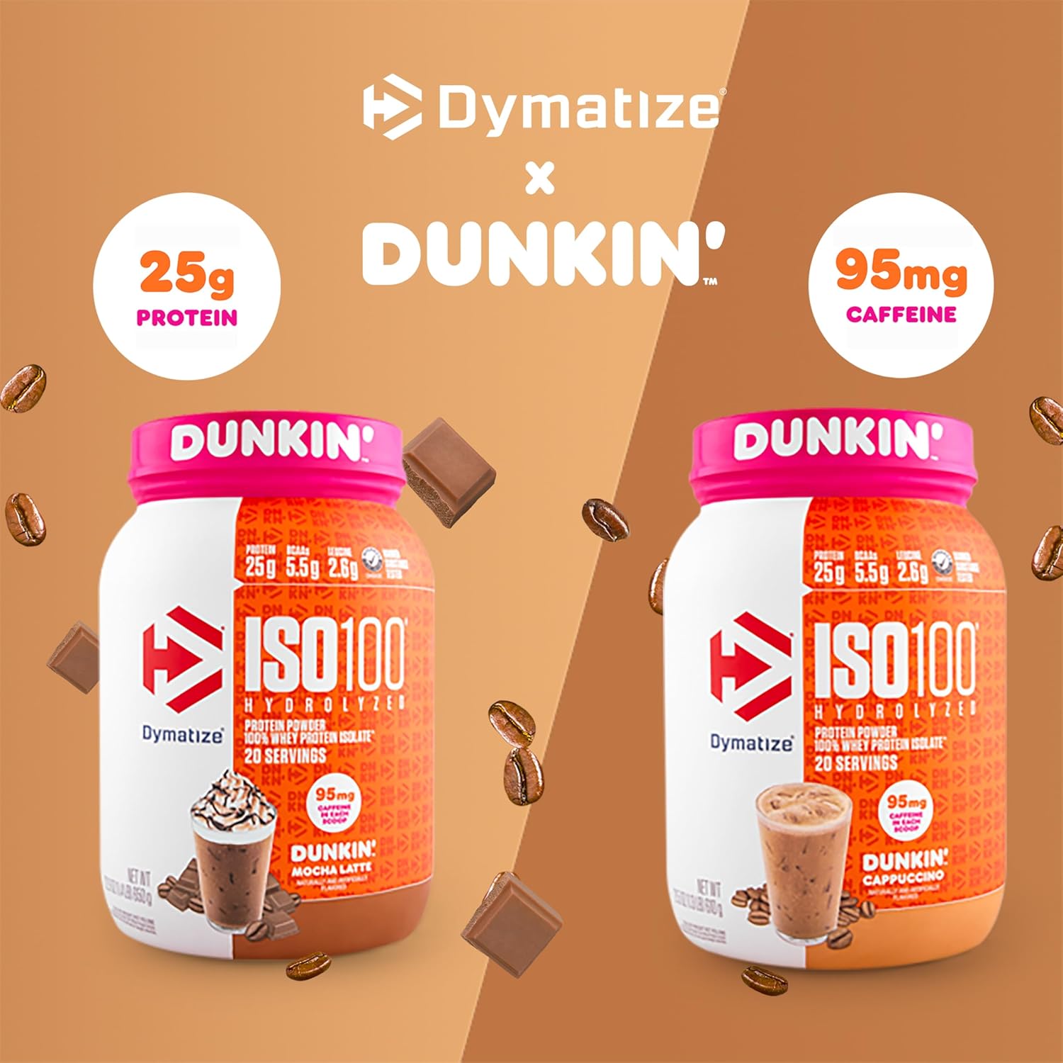 Dymatize x Dunkin' Mocha Latte ISO100 Whey Protein Powder, 95mg Caffeine, 25g - View 2