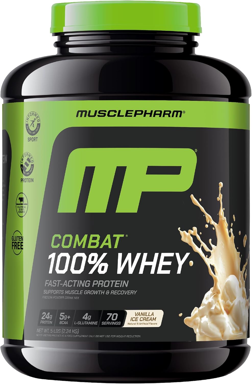MusclePharm Combat 100% Whey Protein Powder, Vanilla Flavor, Fast Recovery &