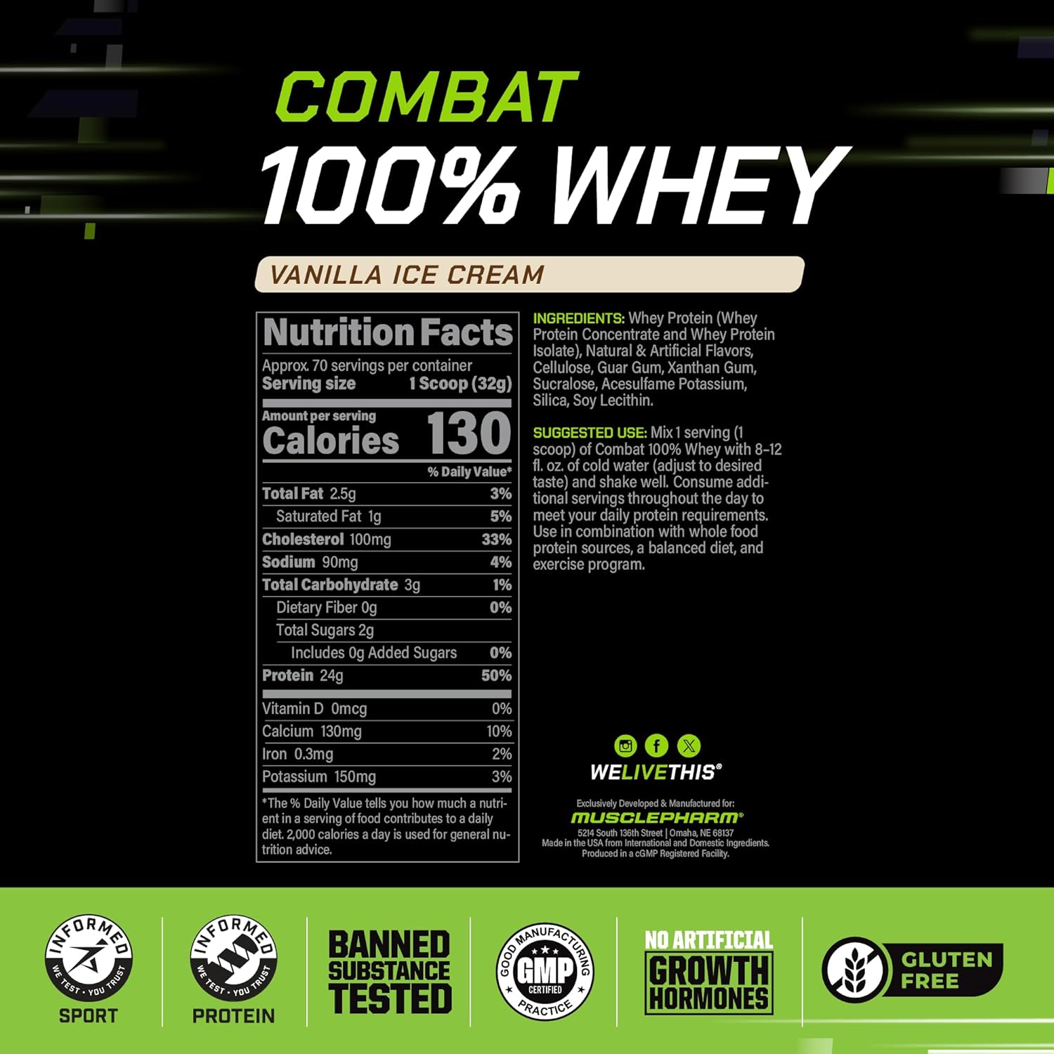 MusclePharm Combat 100% Whey Protein Powder, Vanilla Flavor, Fast Recovery & - View 3