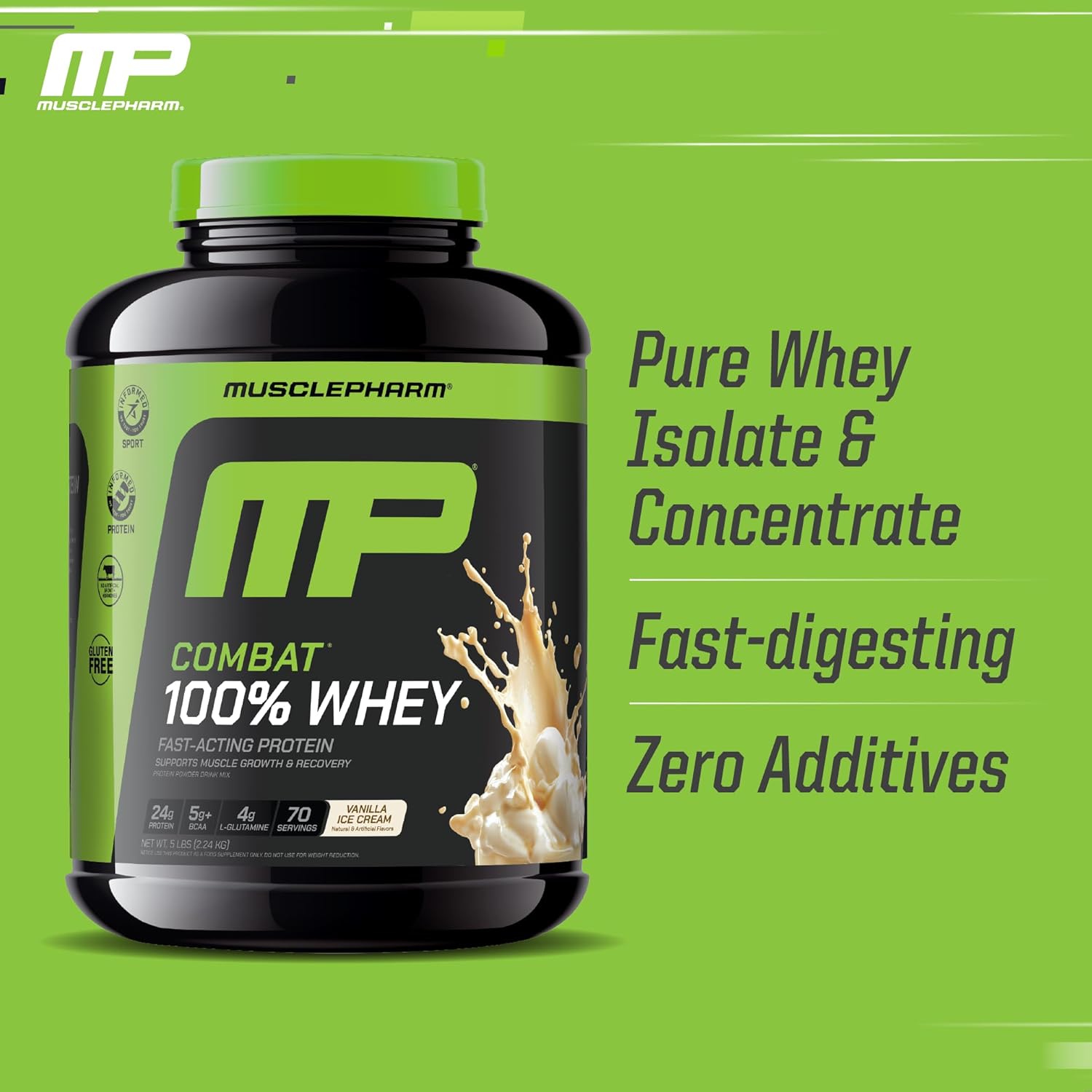 MusclePharm Combat 100% Whey Protein Powder, Vanilla Flavor, Fast Recovery & - View 4