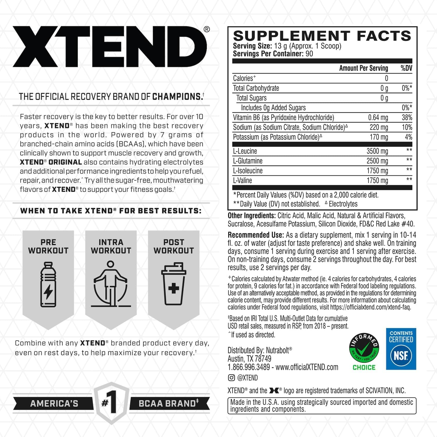 Xtend Original BCAA Powder, 7g BCAAs and 2.5g L-Glutamine for Muscle Recovery - View 2