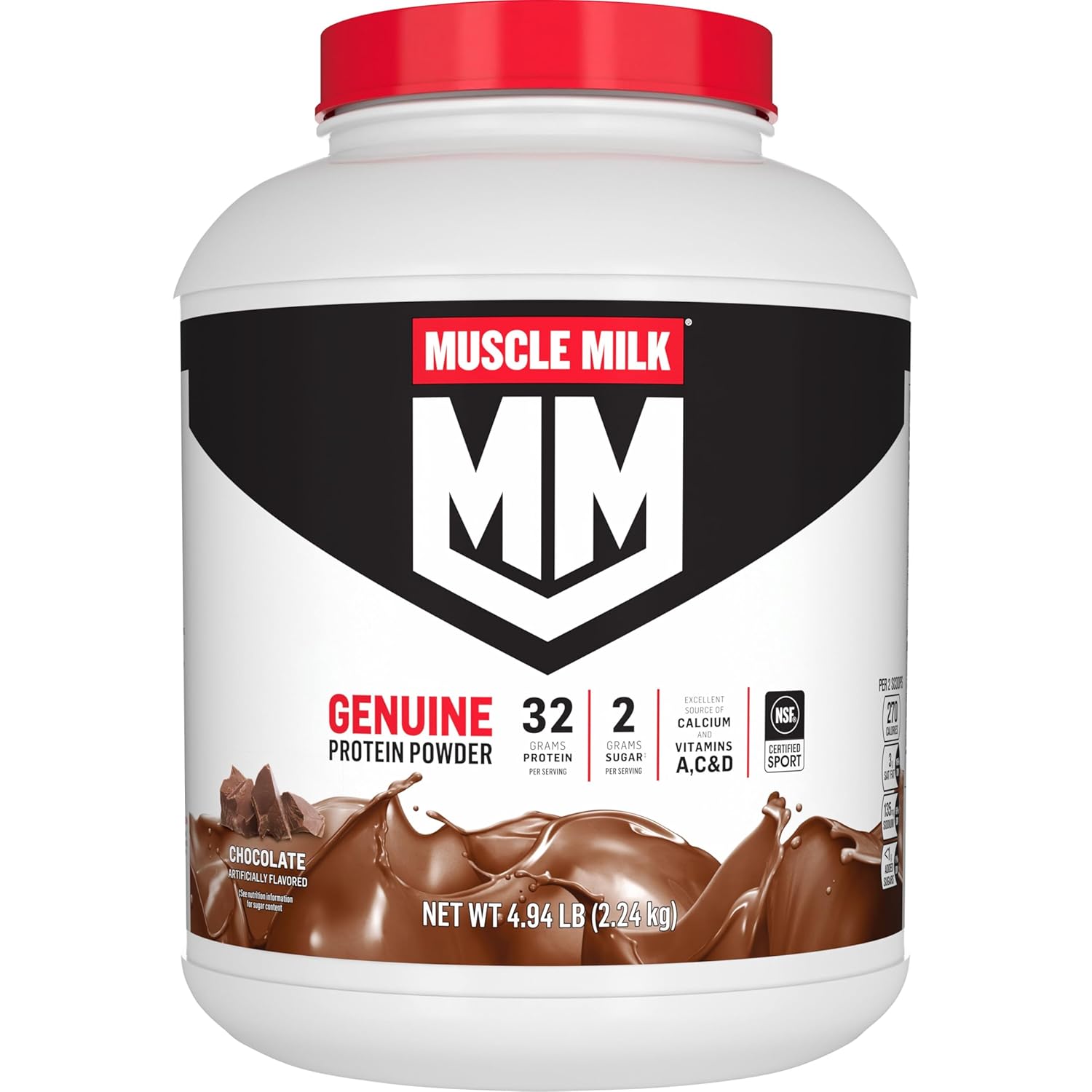 Muscle Milk Genuine Protein Powder, Chocolate, 4.94 Pound, 32 Servings, 32g