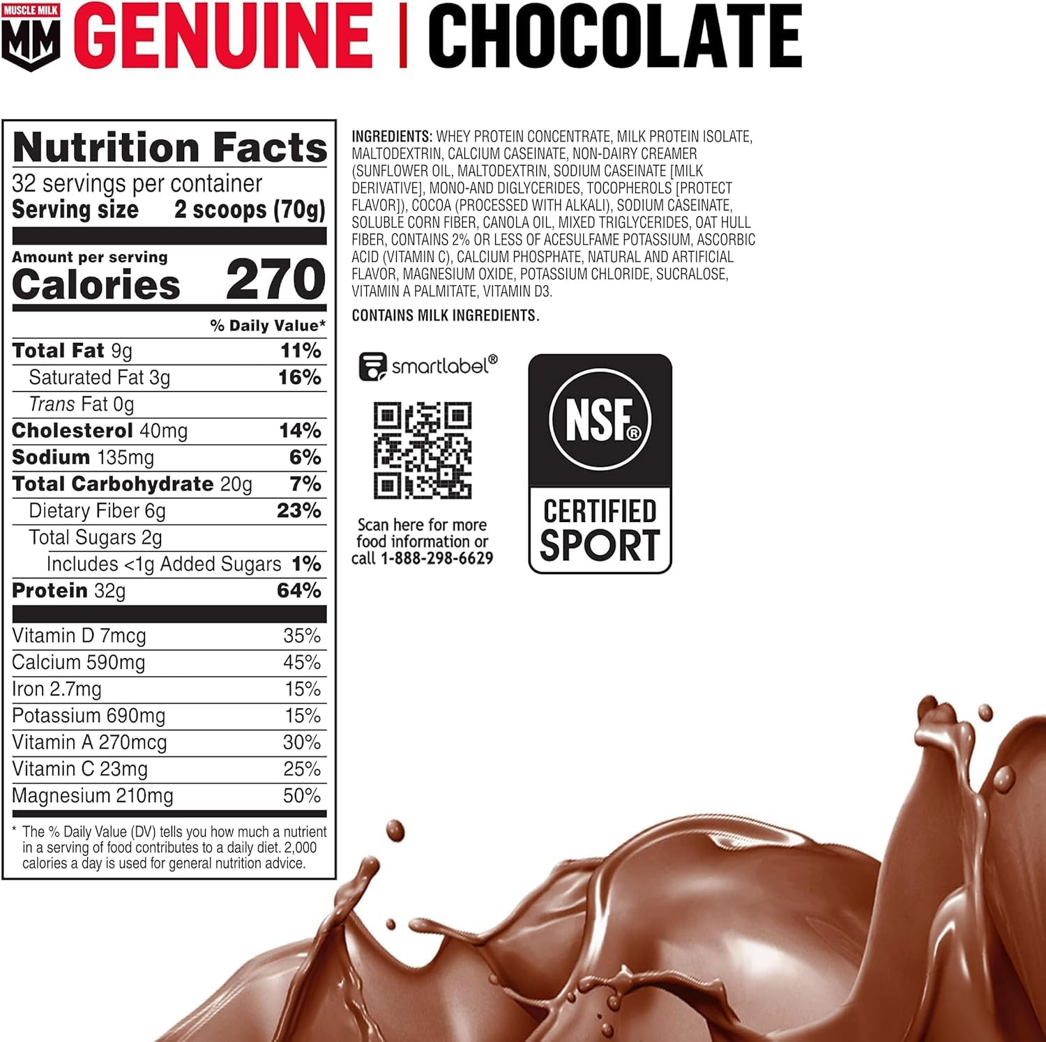Muscle Milk Genuine Protein Powder, Chocolate, 4.94 Pound, 32 Servings, 32g - View 2