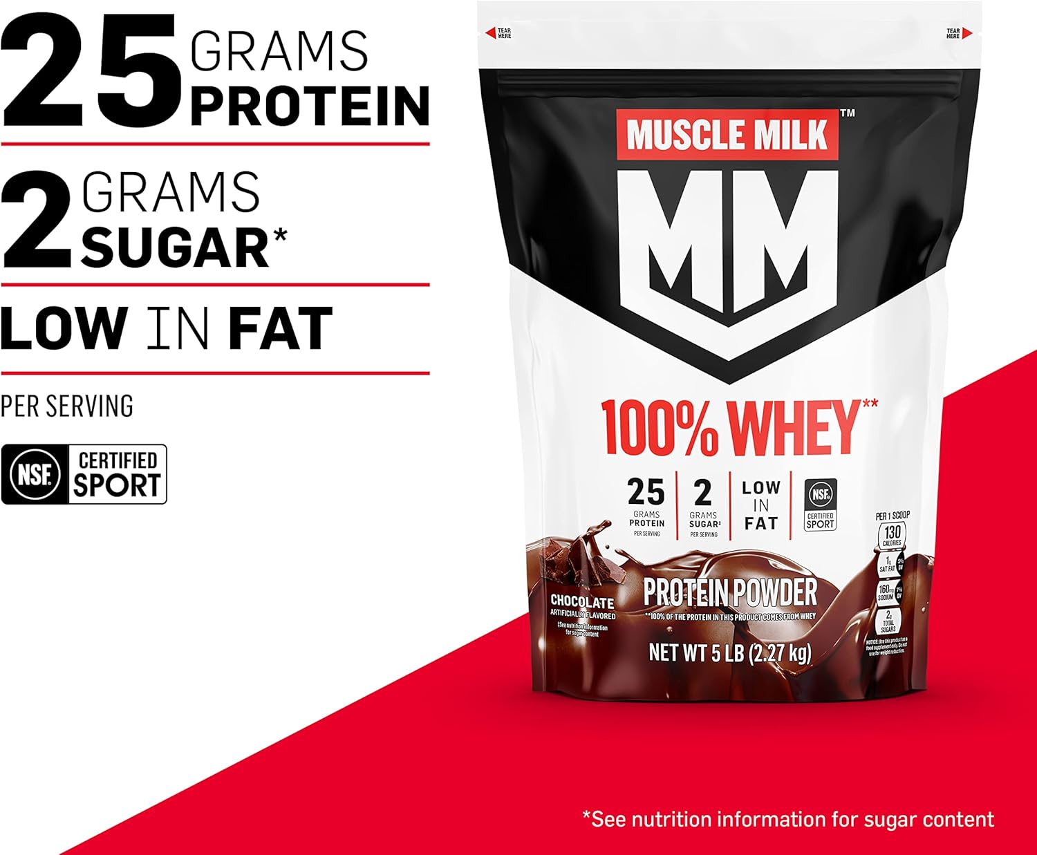 Muscle Milk 100% Whey Protein Powder, Chocolate, 5 Pound, 66 Servings, 25g - View 2