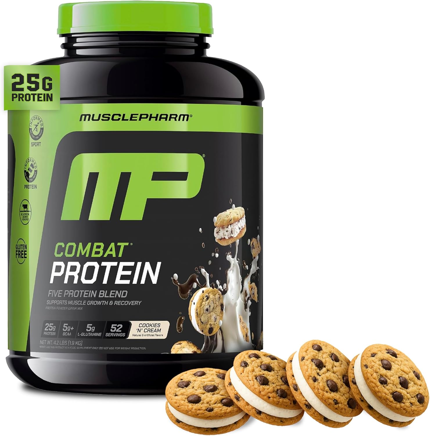 MusclePharm Combat Protein Powder, Cookies ‘N’ Cream Flavor, Fuels Muscles for