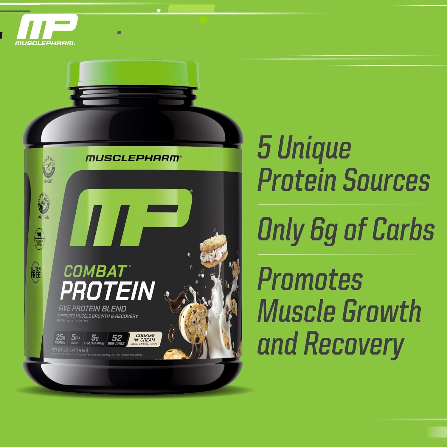 MusclePharm Combat Protein Powder, Cookies ‘N’ Cream Flavor, Fuels Muscles for - View 4