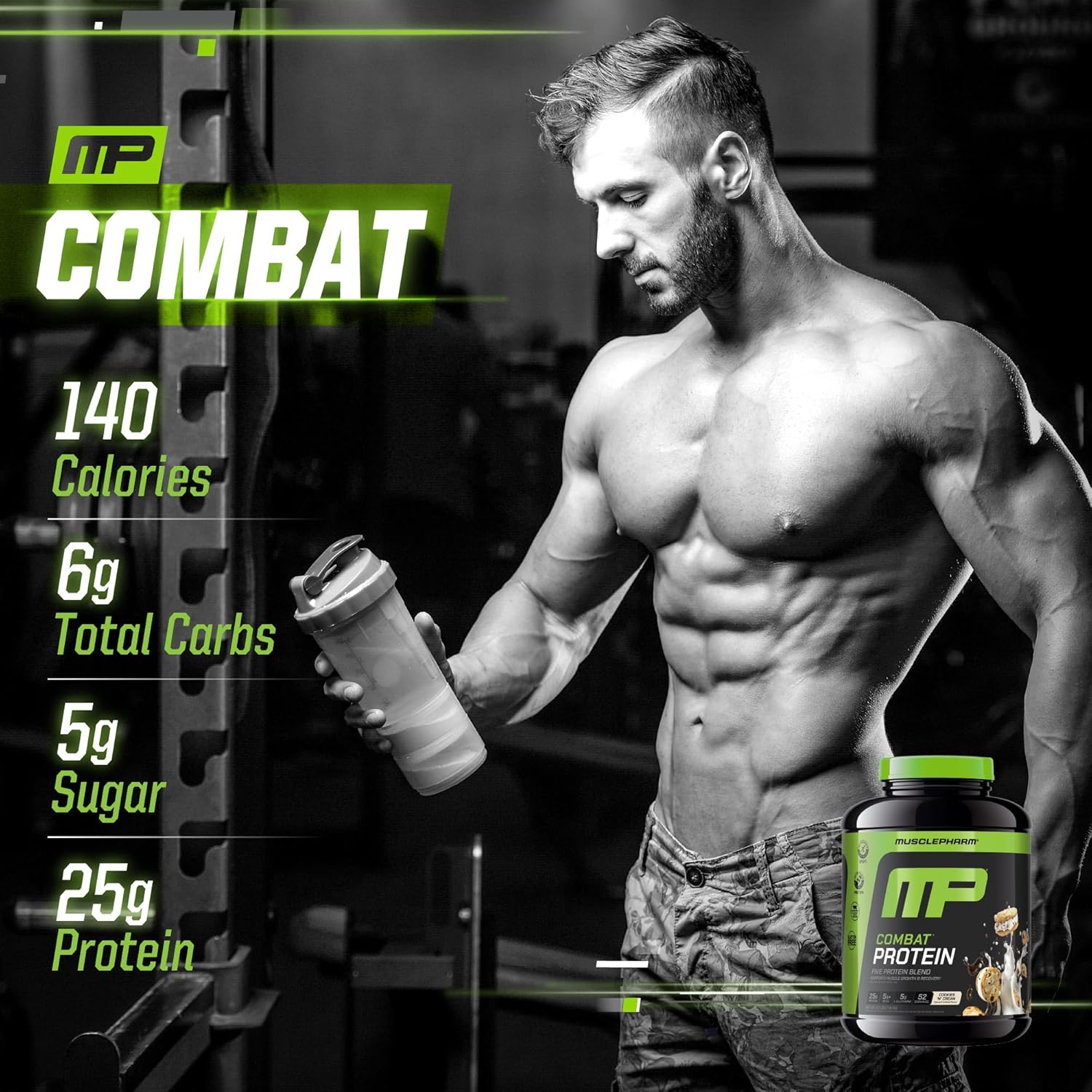 MusclePharm Combat Protein Powder, Cookies ‘N’ Cream Flavor, Fuels Muscles for - View 5