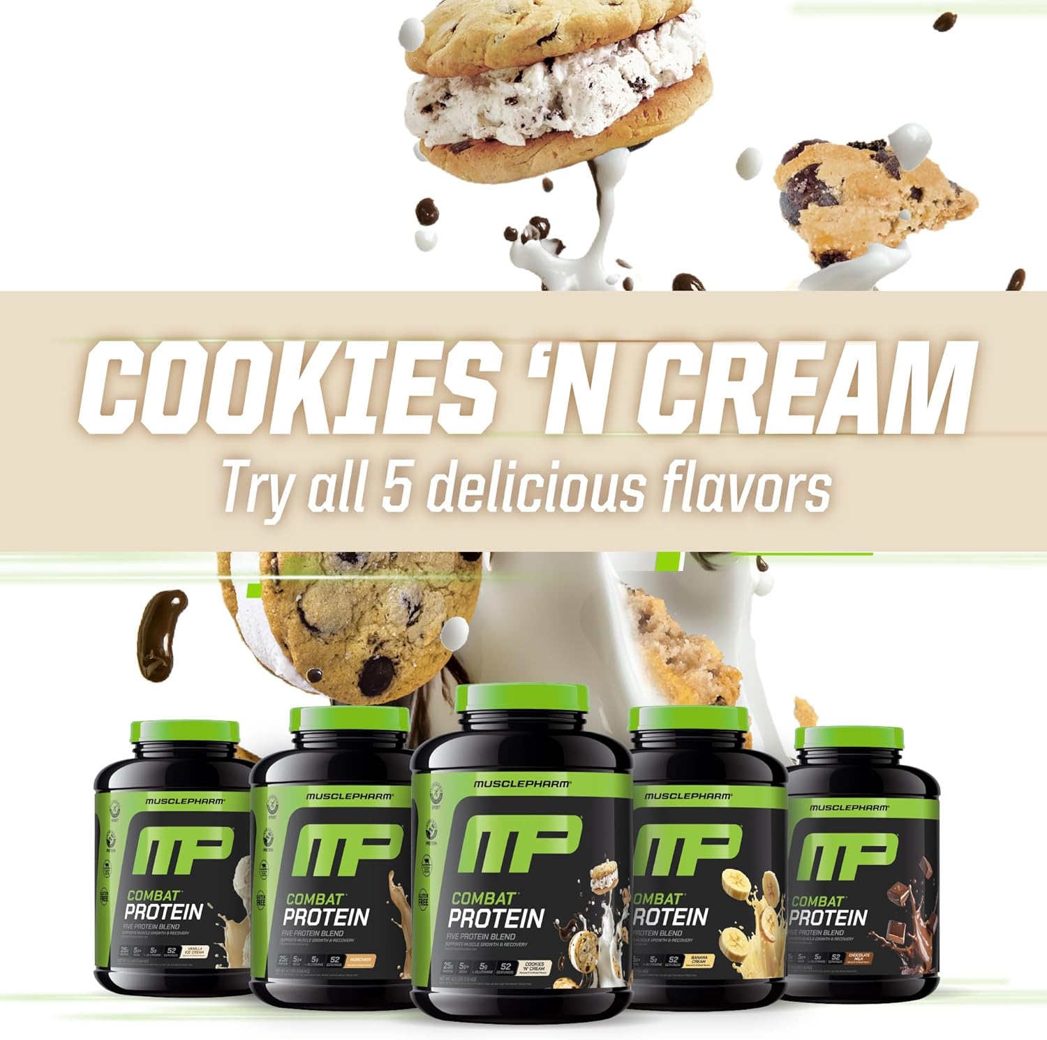 MusclePharm Combat Protein Powder, Cookies ‘N’ Cream Flavor, Fuels Muscles for - View 6