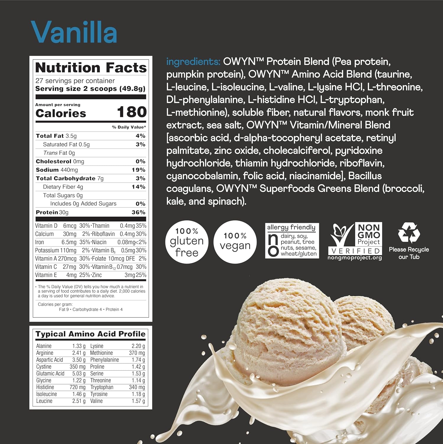 OWYN Only What You Need Pro Elite Vanilla Flavored Protein Powder, 32g Protein, - View 6