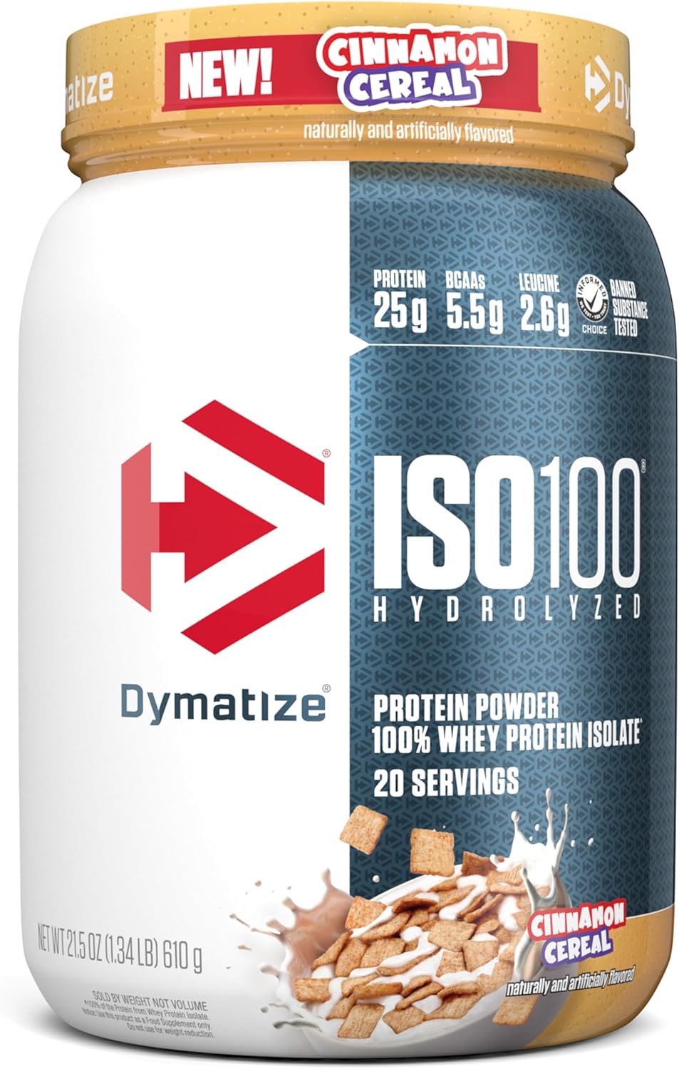 Dymatize ISO100 Whey Protein Powder Isolate, Cinnamon Cereal, 25g of Protein,