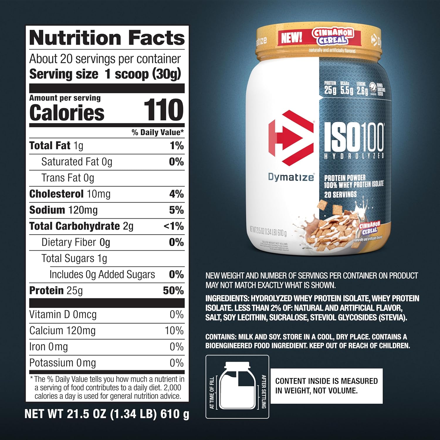 Dymatize ISO100 Whey Protein Powder Isolate, Cinnamon Cereal, 25g of Protein, - View 2