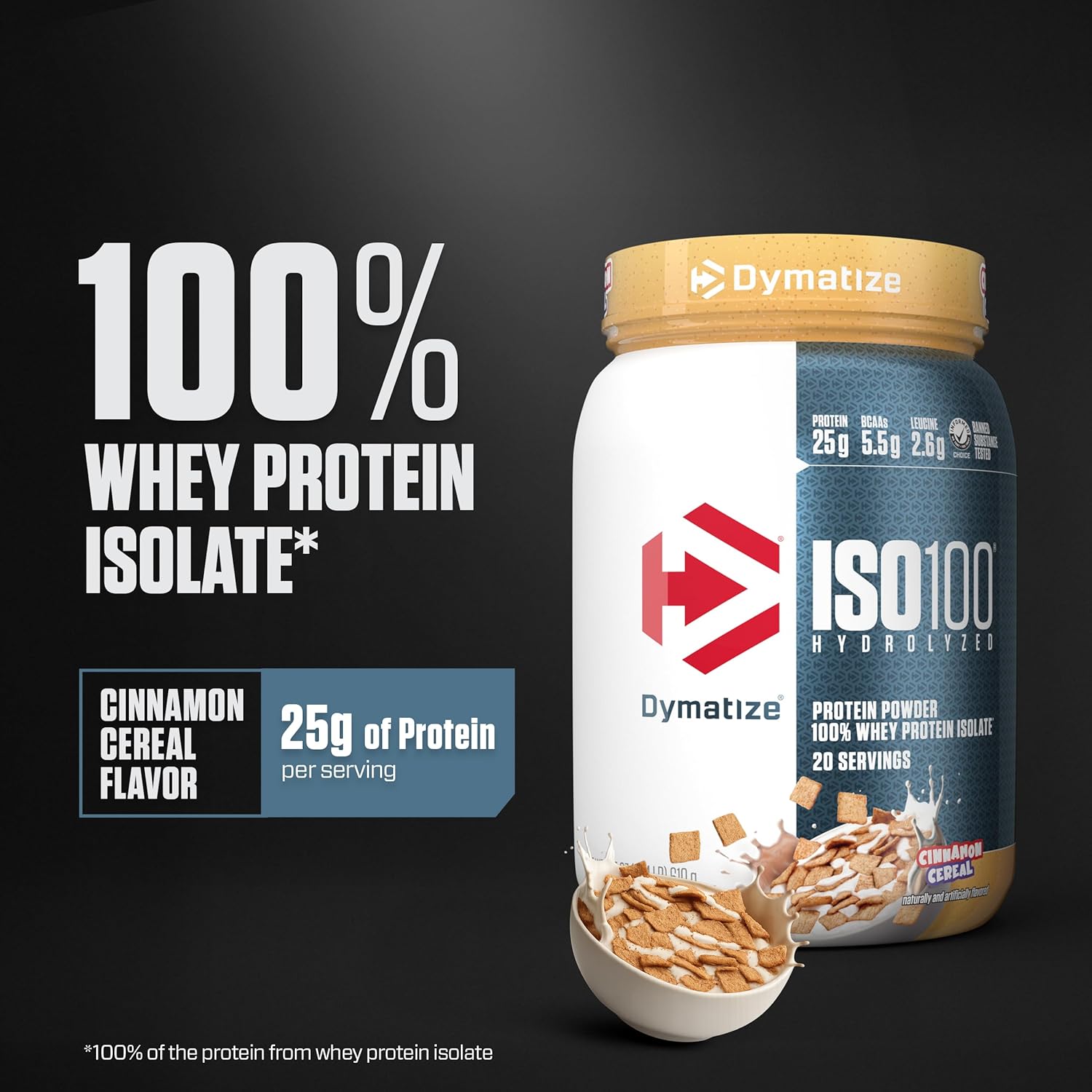 Dymatize ISO100 Whey Protein Powder Isolate, Cinnamon Cereal, 25g of Protein, - View 3
