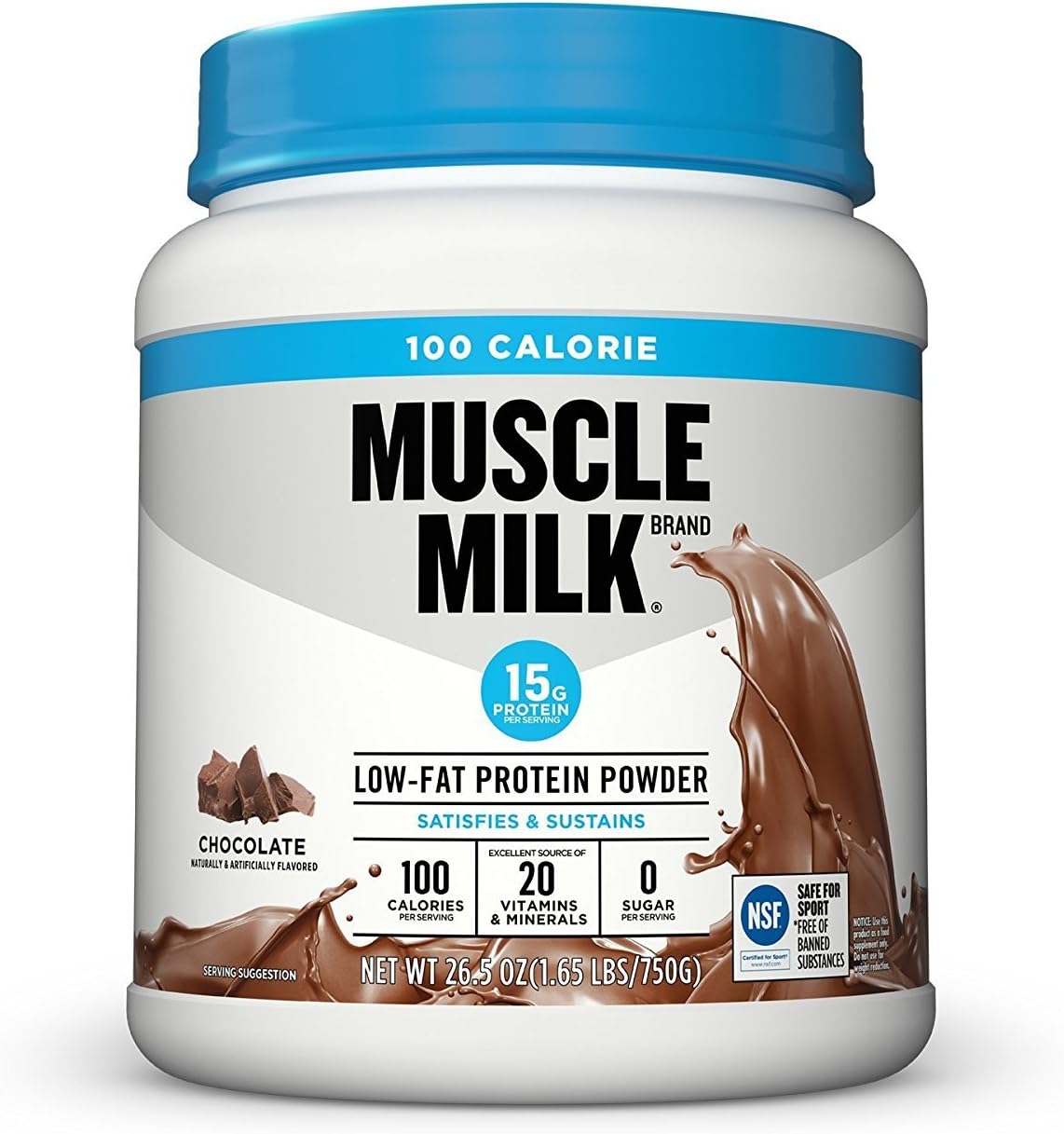 Muscle Milk ZERO, 100 Calorie Protein Powder, Chocolate, 15g Protein, 1.65