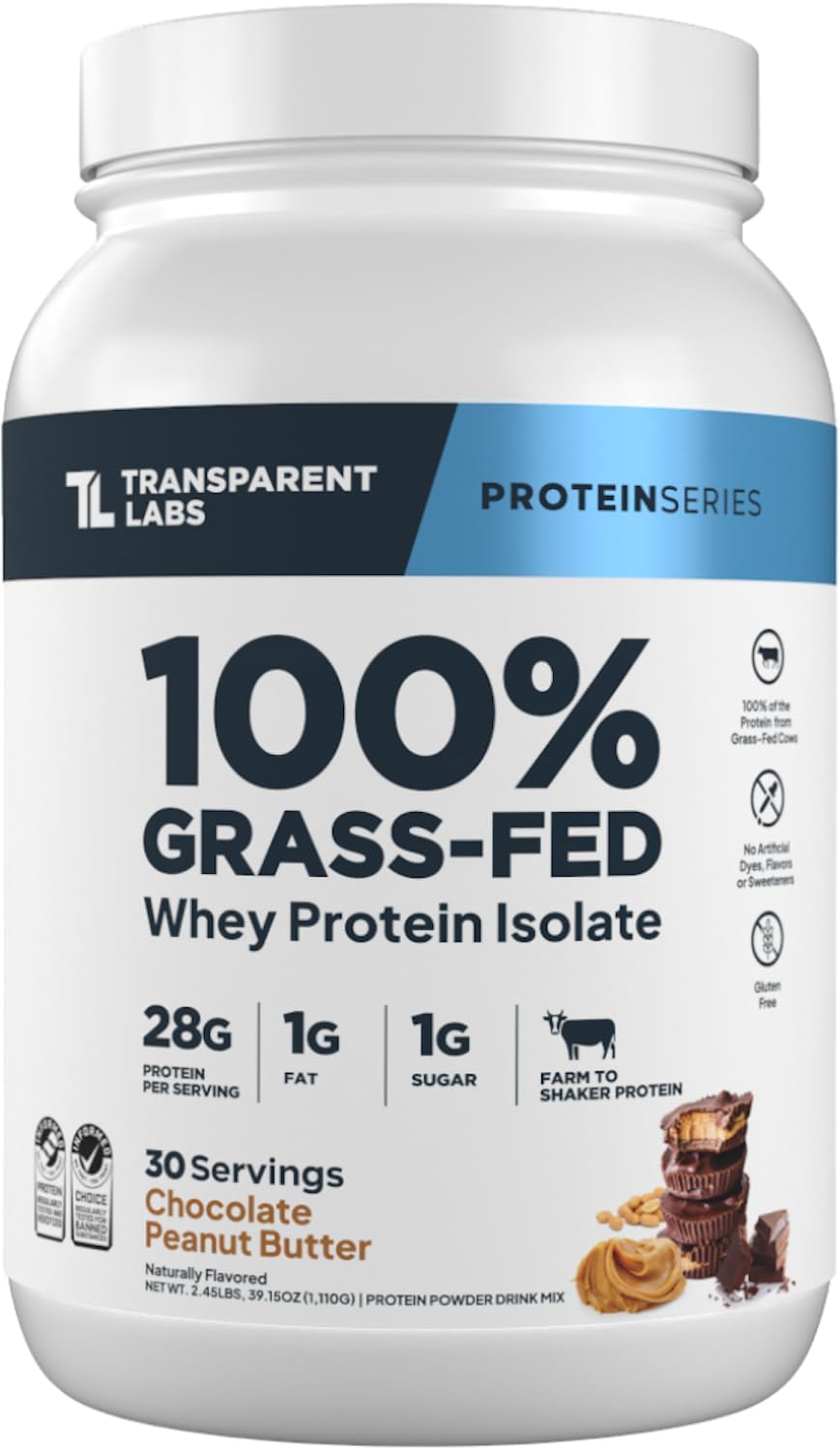 Transparent Labs Grass-Fed Whey Protein Isolate - Naturally Flavored, Gluten
