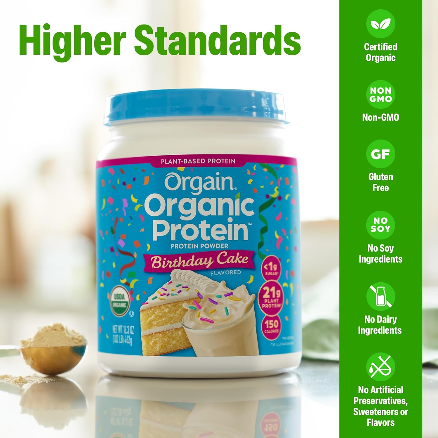 Orgain Organic Vegan Protein Powder, Birthday Cake - 21g Plant Based Protein, - View 4