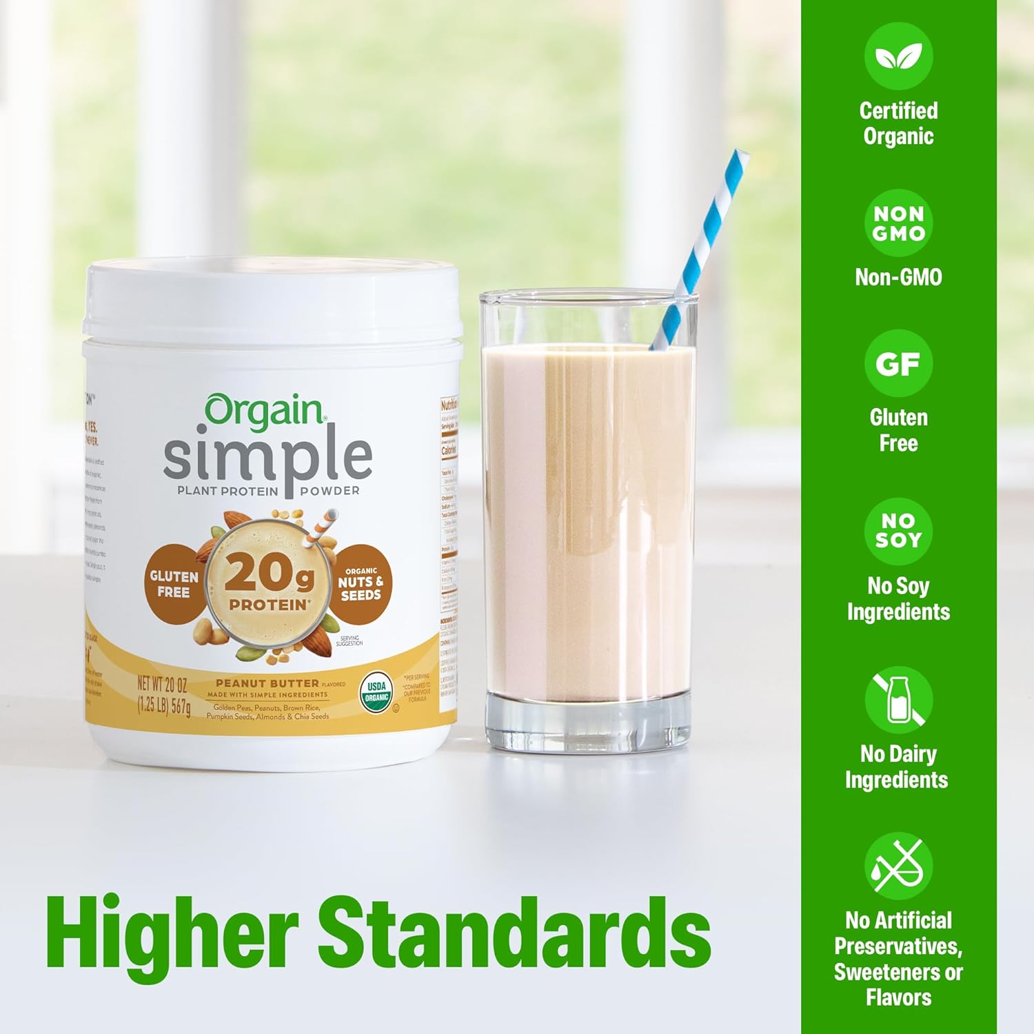 Orgain Organic Simple Vegan Protein Powder, Peanut Butter - 20g Plant Based - View 3