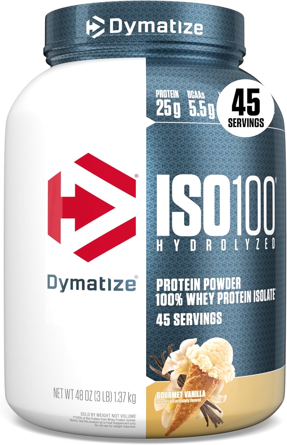 Dymatize ISO100 Whey Protein Powder Isolate, Vanilla, 25g of Protein, 3 Pound,