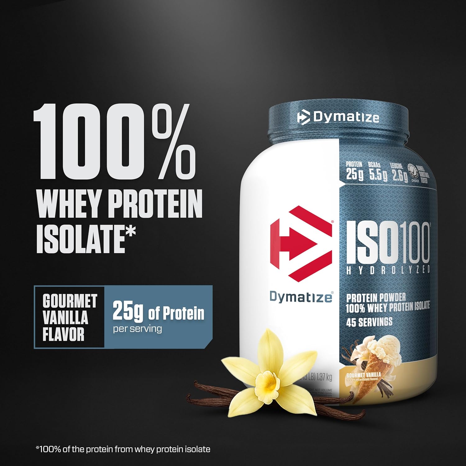Dymatize ISO100 Whey Protein Powder Isolate, Vanilla, 25g of Protein, 3 Pound, - View 2
