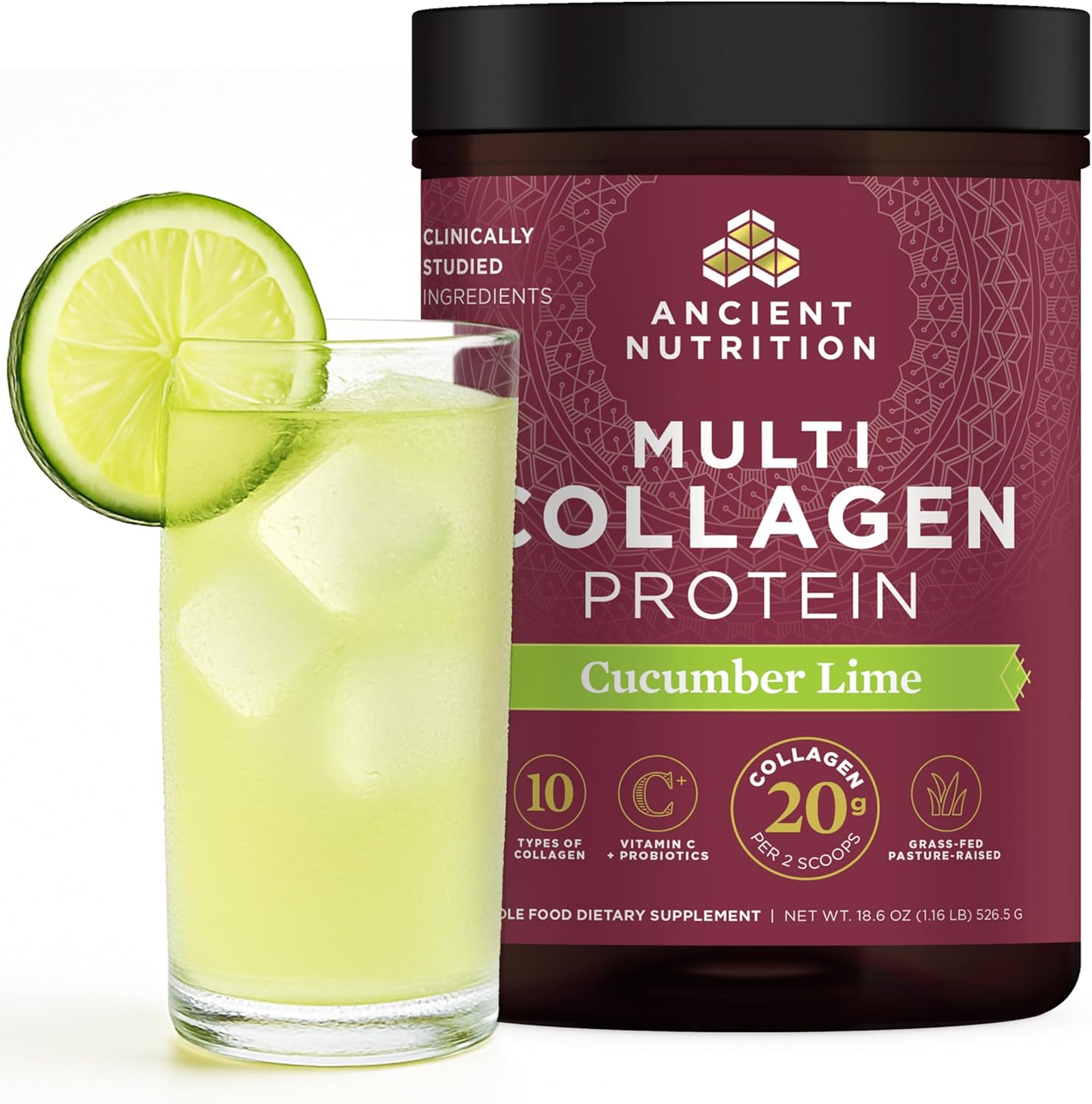 Ancient Nutrition Collagen Powder Protein, Multi Collagen Protein, Cucumber