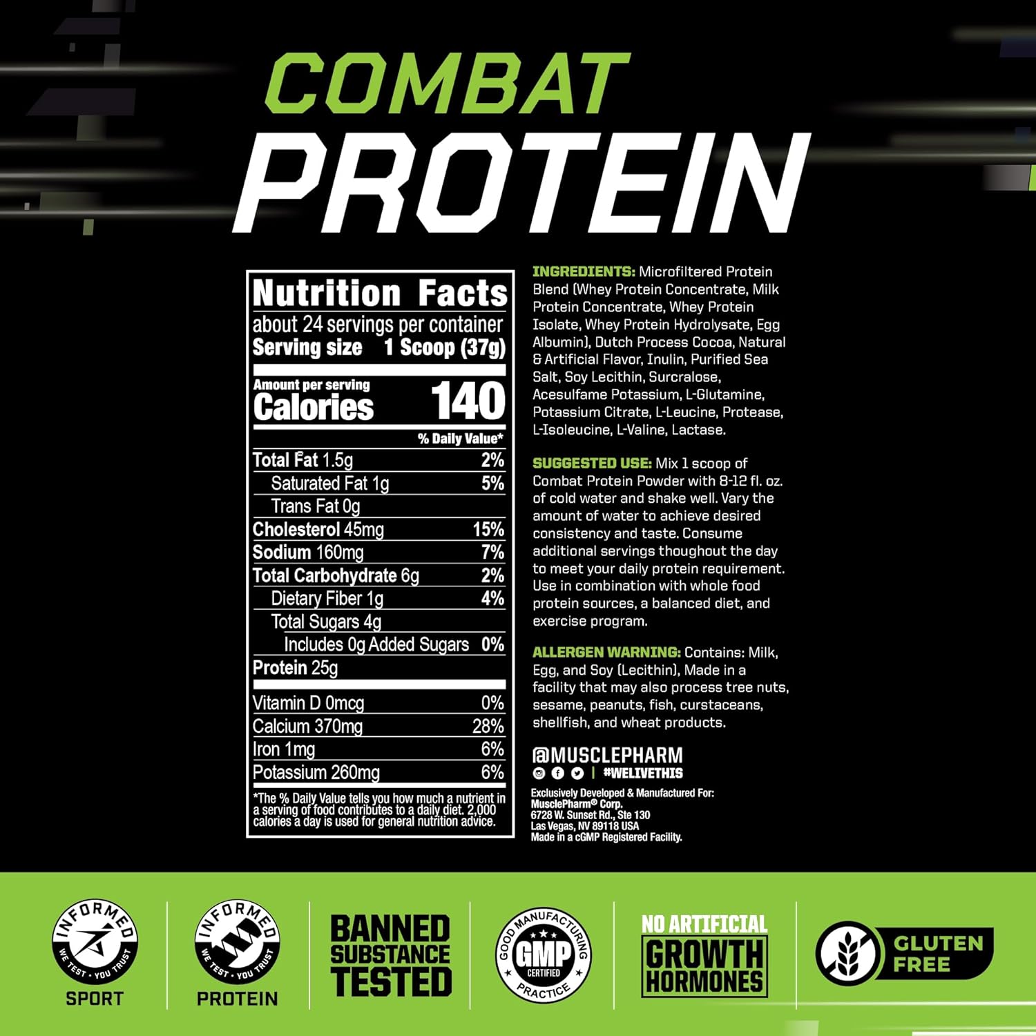 Muscle Pharm Combat Protein Powder, Chocolate Milk Flavor, Fuels Muscles for - View 3