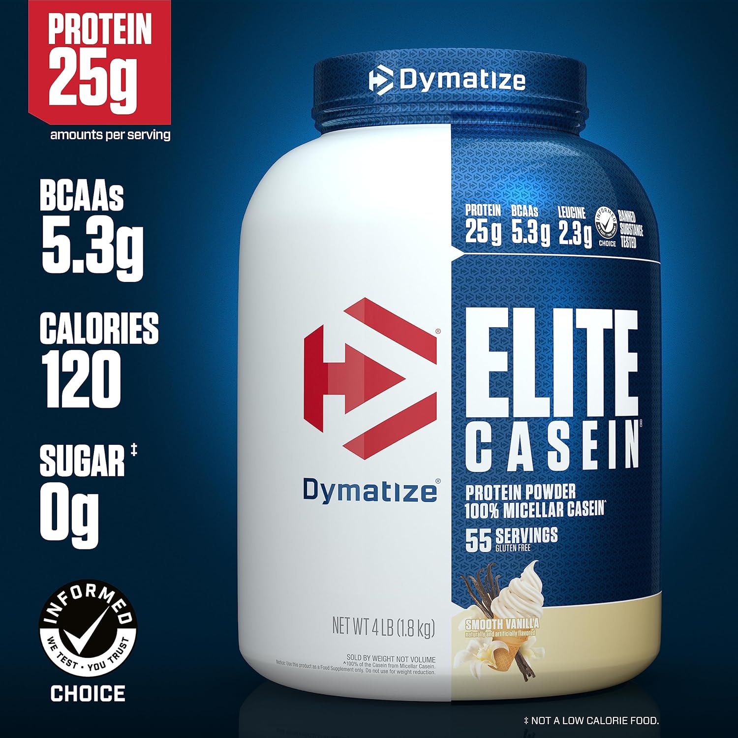 Dymatize Elite Casein Protein Powder, Vanilla, 100% Micellar Casein, 25g - View 2