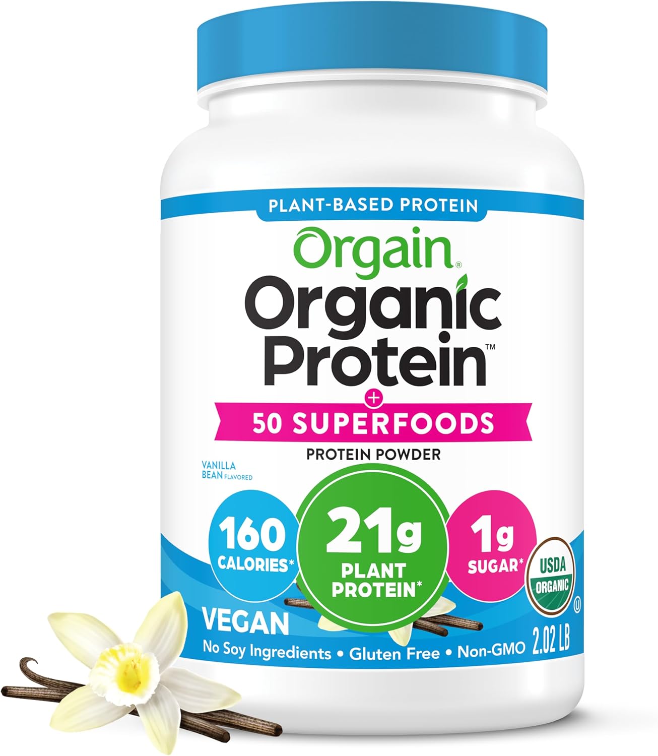 Orgain Organic Vegan Protein + 50 Superfoods Powder, Vanilla Bean - 21g Plant