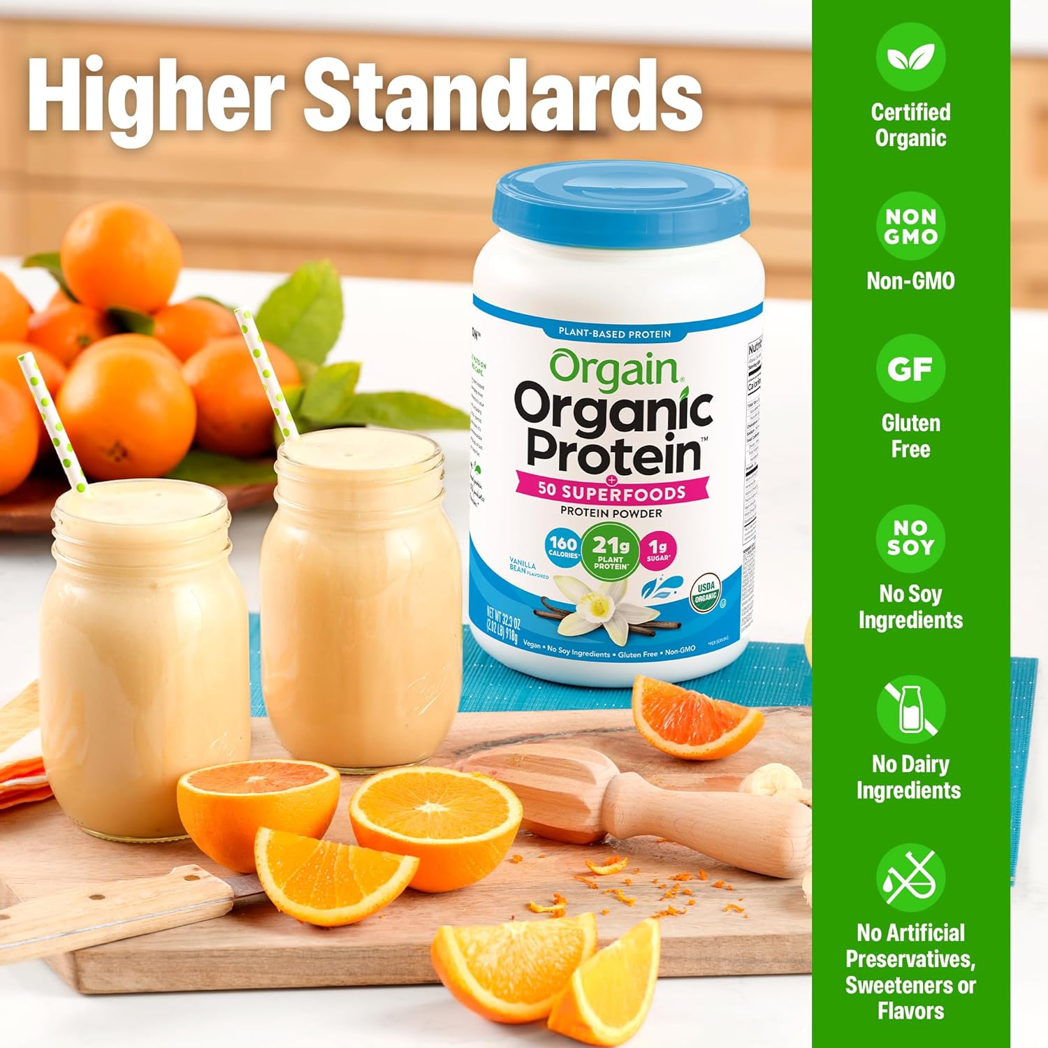 Orgain Organic Vegan Protein + 50 Superfoods Powder, Vanilla Bean - 21g Plant - View 3