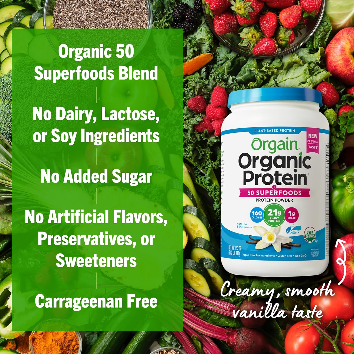 Orgain Organic Vegan Protein + 50 Superfoods Powder, Vanilla Bean - 21g Plant - View 6