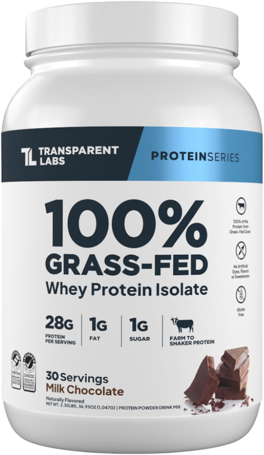 Transparent Labs Grass-Fed Whey Protein Isolate - Naturally Flavored, Gluten