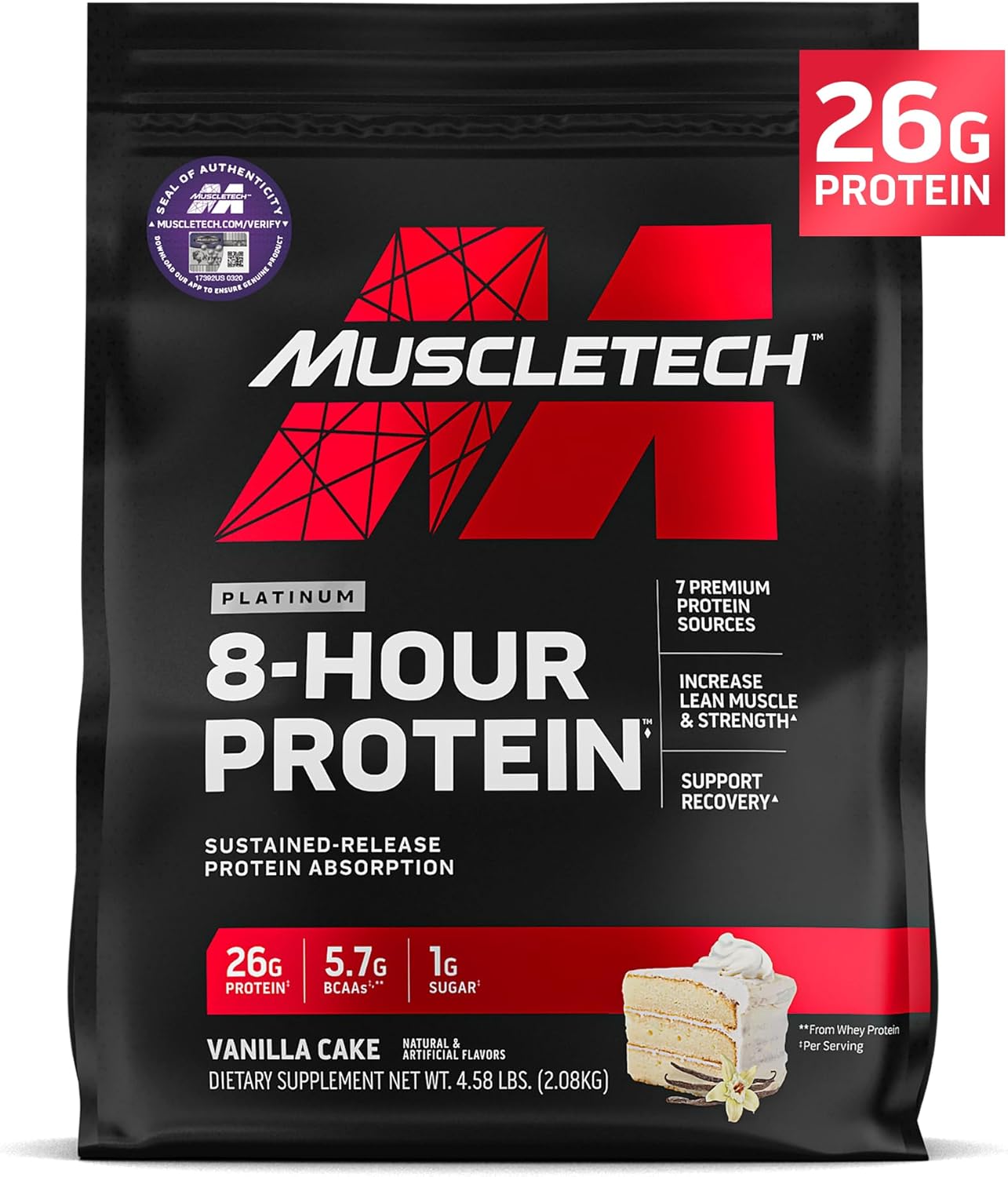 MuscleTech Platinum 8-Hour Protein Powder - 7 Premium Protein Sources with Whey