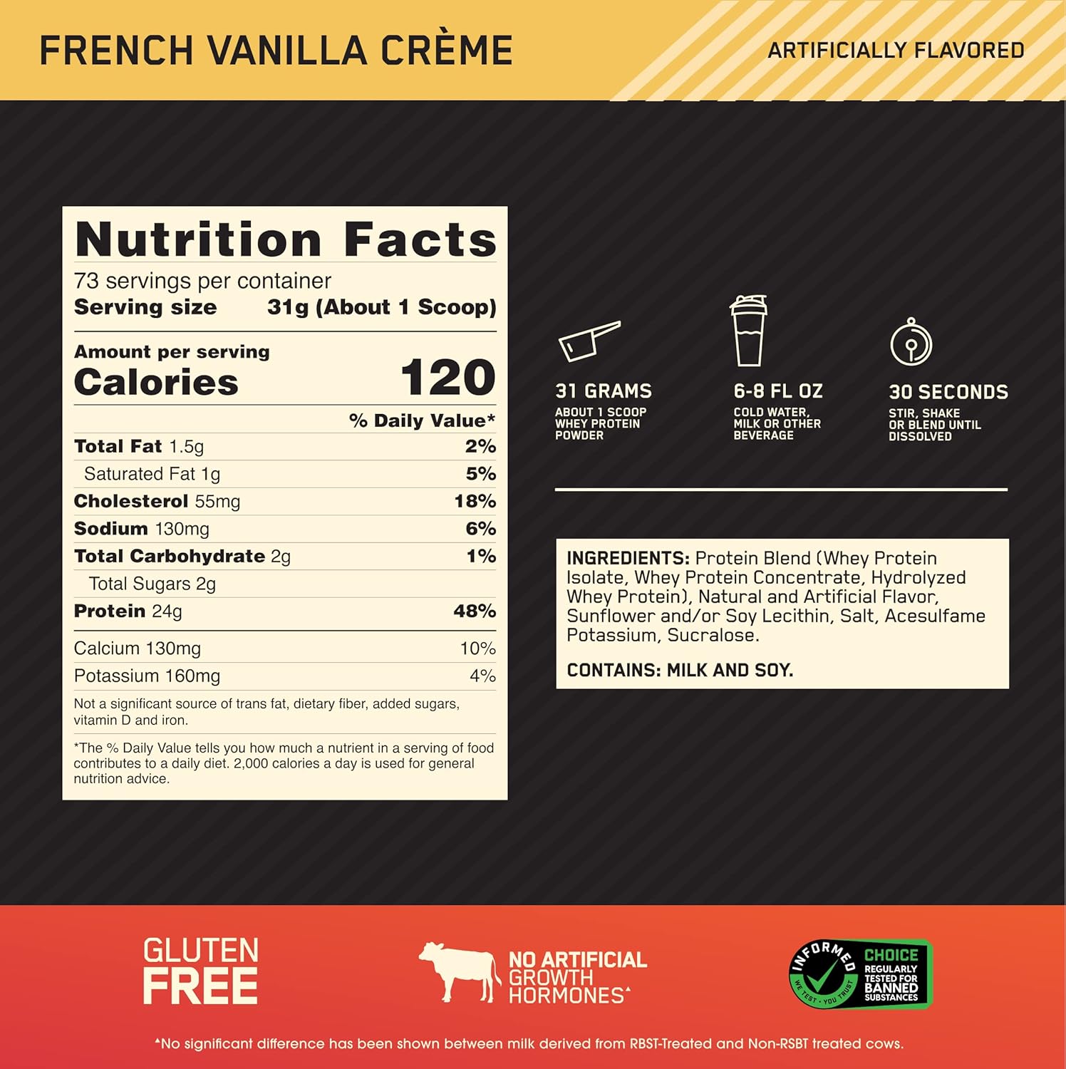 Optimum Nutrition Gold Standard 100% Whey Protein Powder, French Vanilla Crème, - View 3