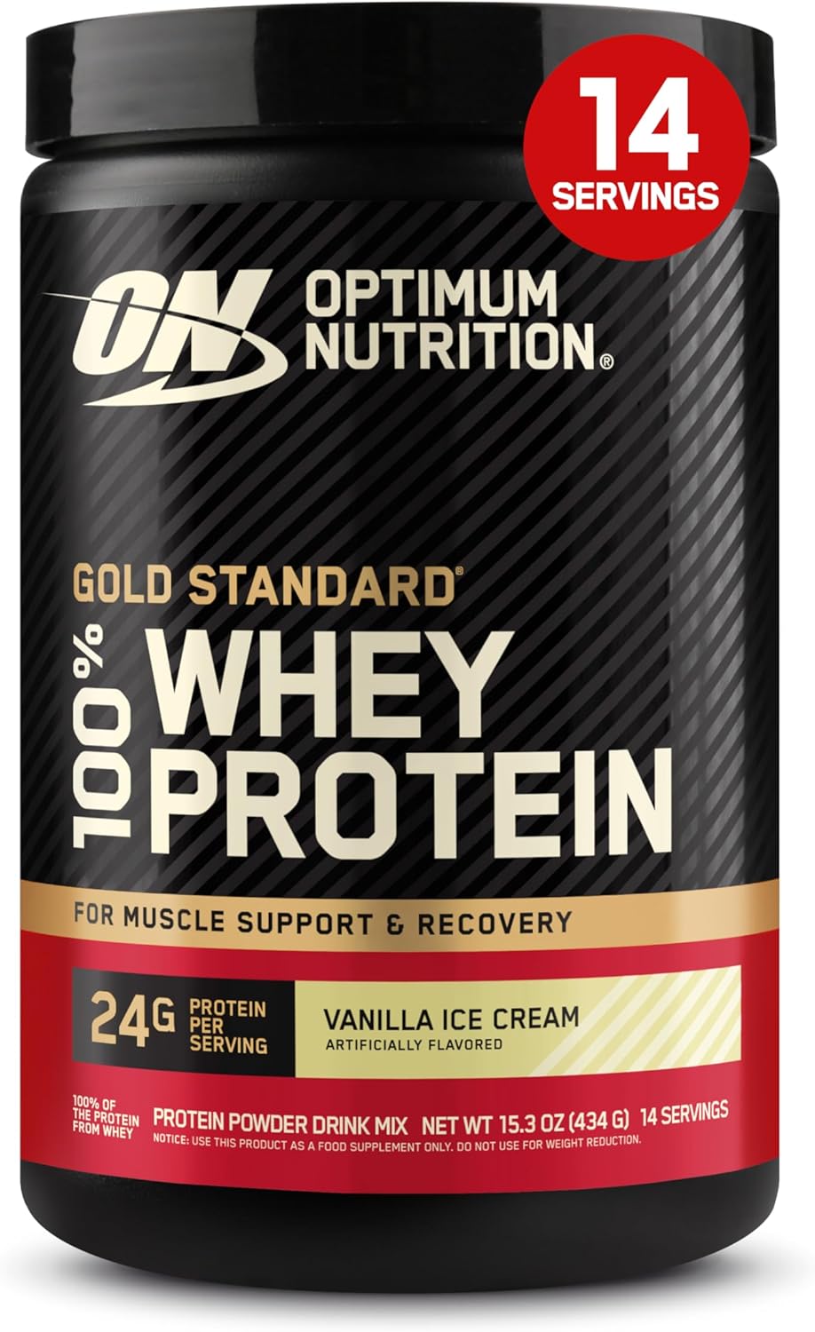 Optimum Nutrition Gold Standard 100% Whey Protein Powder, Vanilla Ice Cream, 1