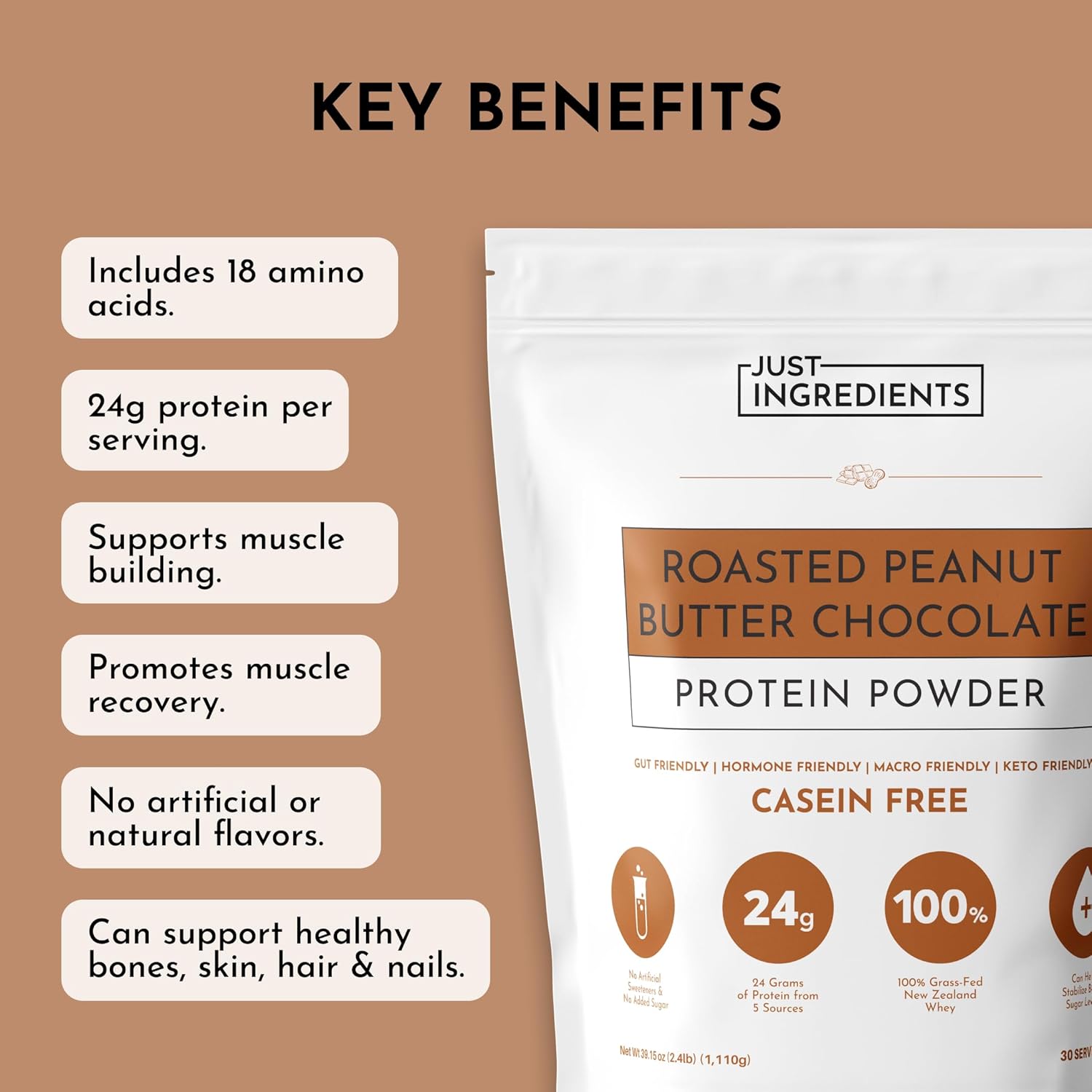 Roasted Peanut Butter Chocolate Protein Powder – 30-Serving Blend with 100% - View 4