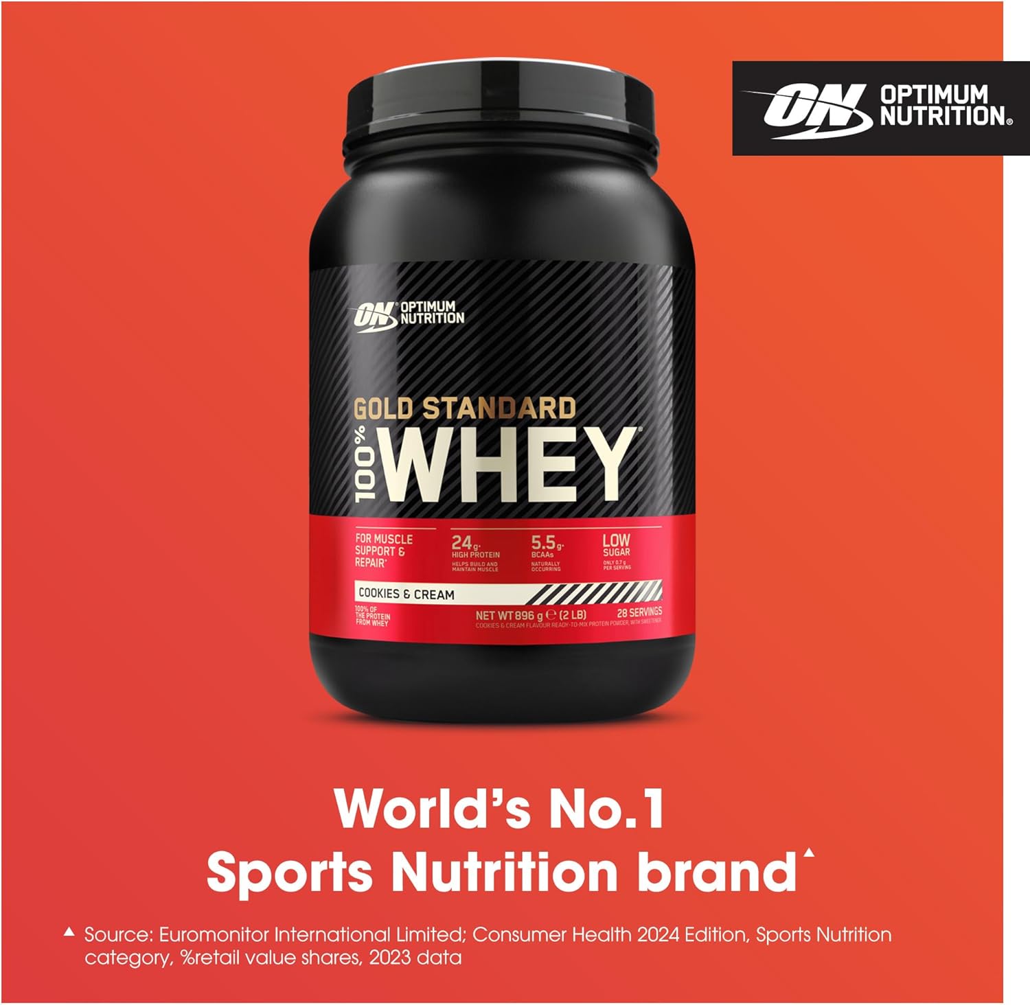 Optimum Nutrition Gold Standard 100% Whey Protein Powder, Cookies & Cream, 2 - View 2