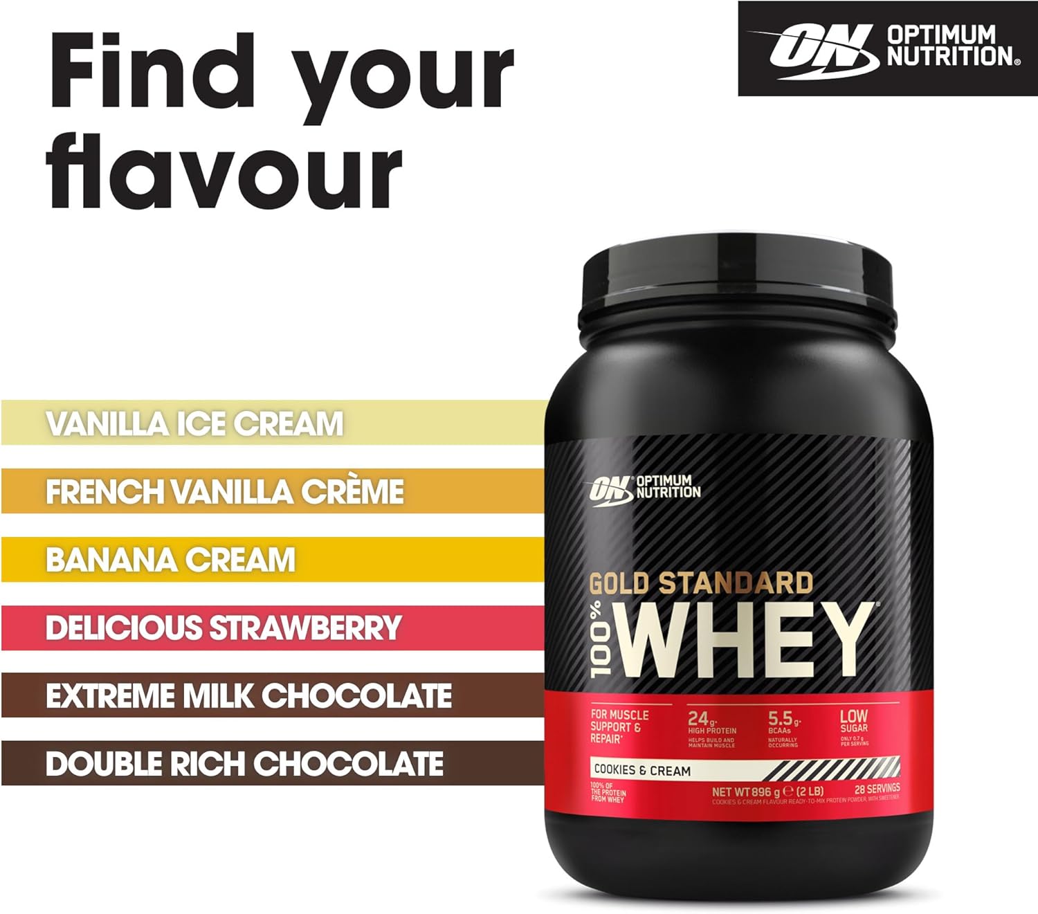 Optimum Nutrition Gold Standard 100% Whey Protein Powder, Cookies & Cream, 2 - View 4