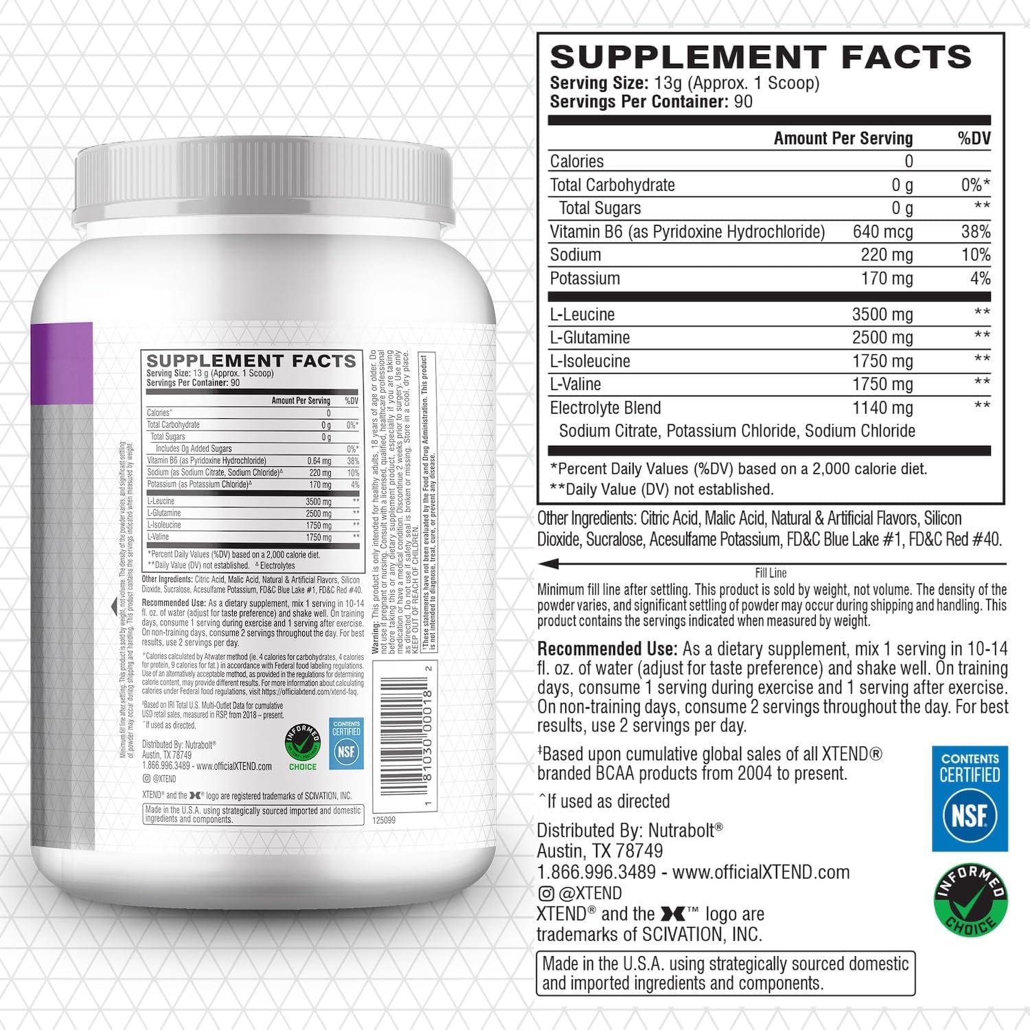 Xtend Original BCAA Powder, 7g BCAAs and 2.5g L-Glutamine for Muscle Recovery - View 2