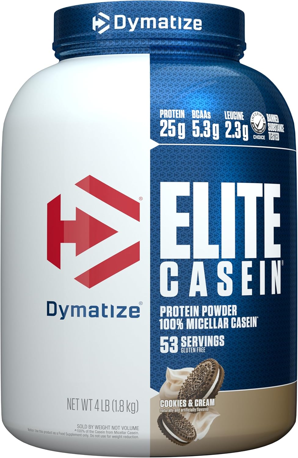 Dymatize Elite Casein Protein Powder, Cookies & Cream, 100% Micellar Casein,