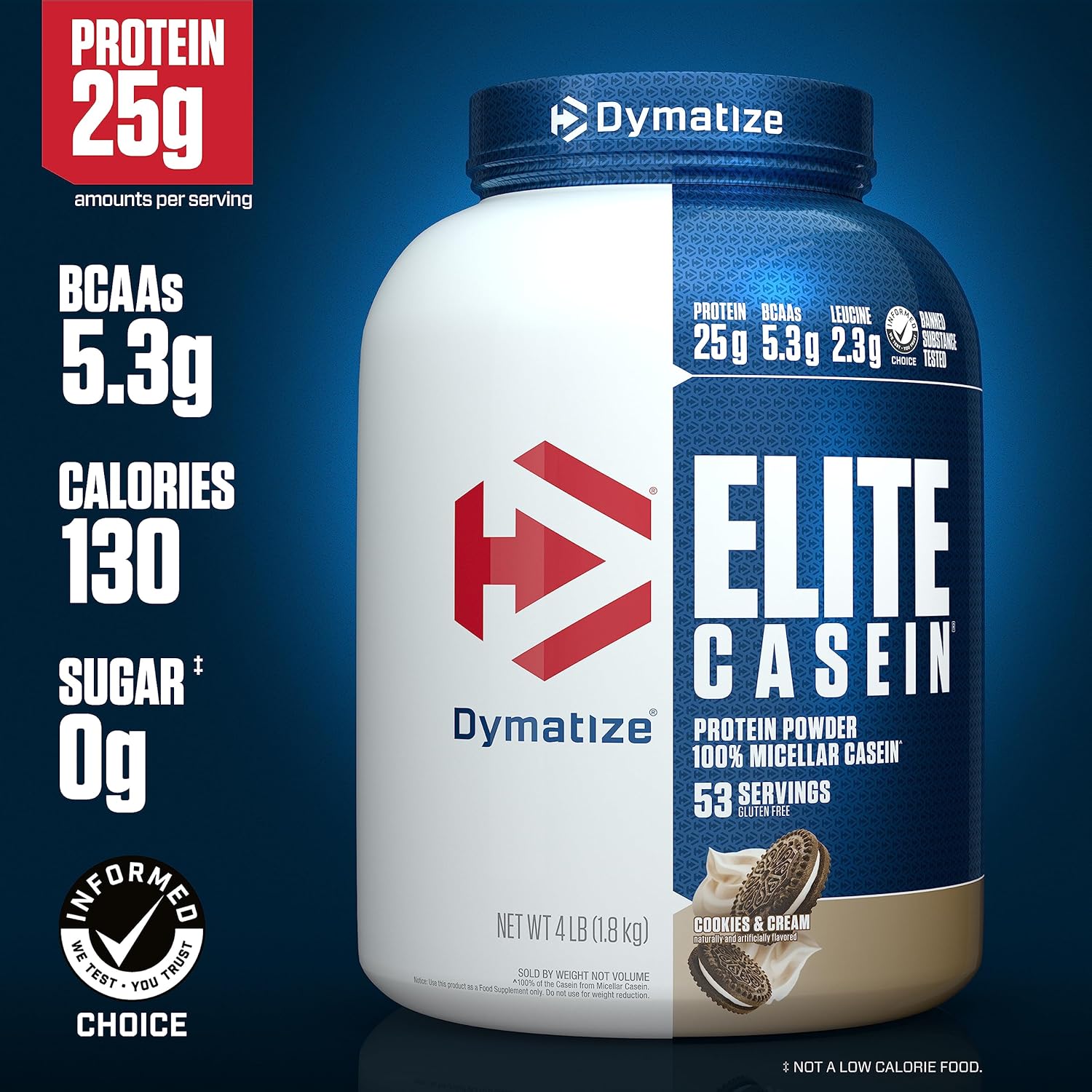 Dymatize Elite Casein Protein Powder, Cookies & Cream, 100% Micellar Casein, - View 2