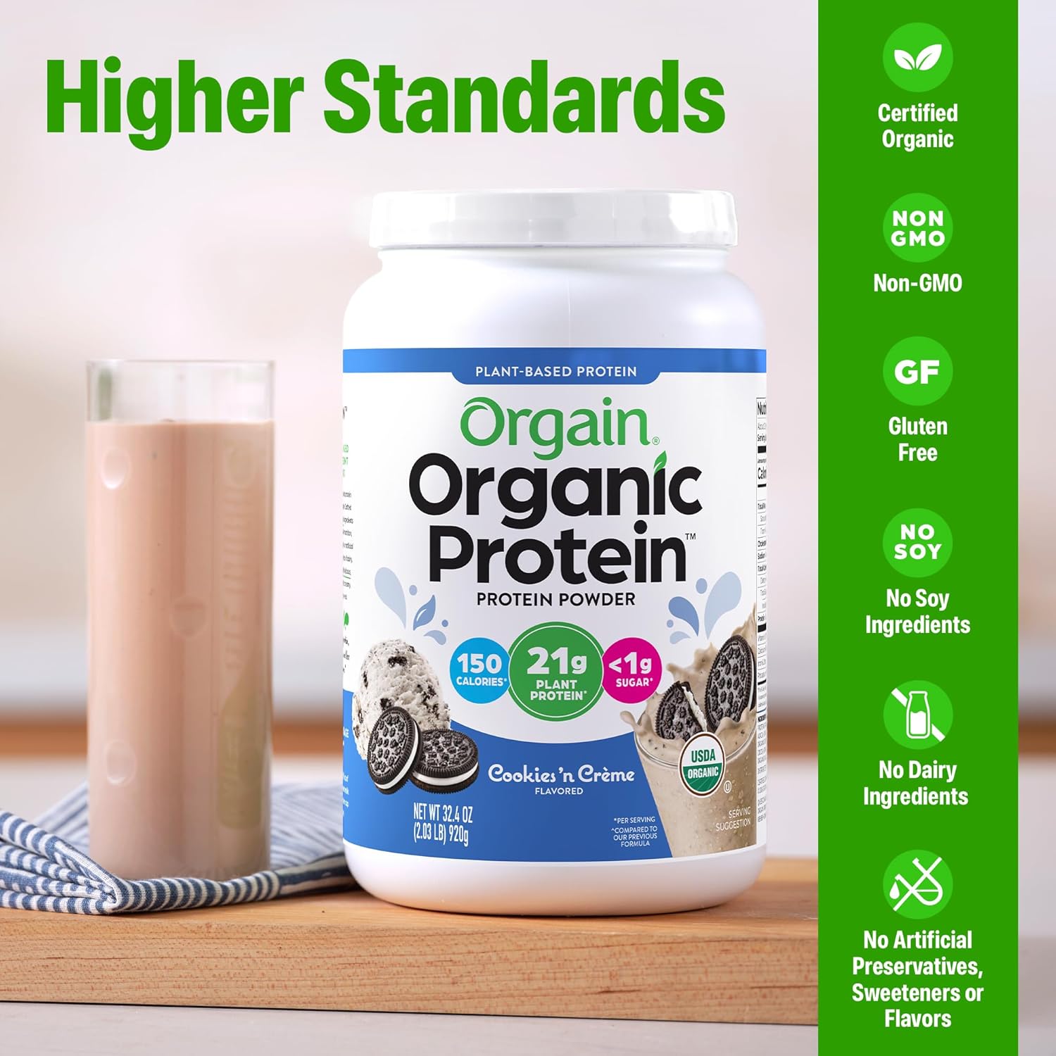 Orgain Organic Vegan Protein Powder, Cookies & Cream - 21g Plant Based Protein, - View 4